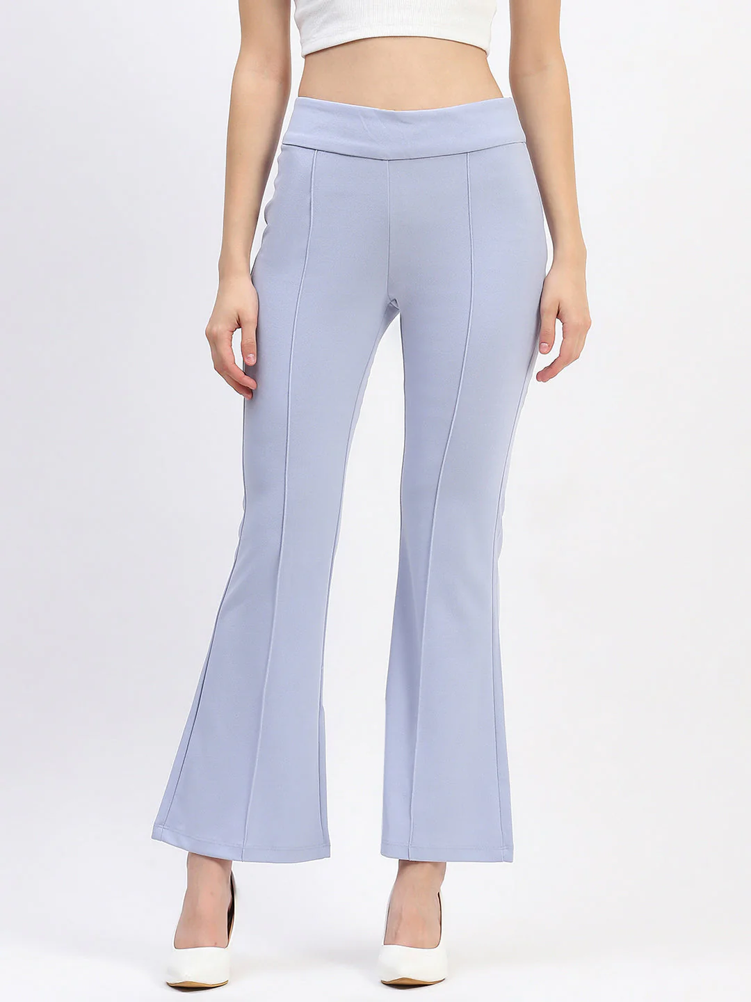 Madame Pleated Elasticated Waist Solid Sky Trousers - Image 2