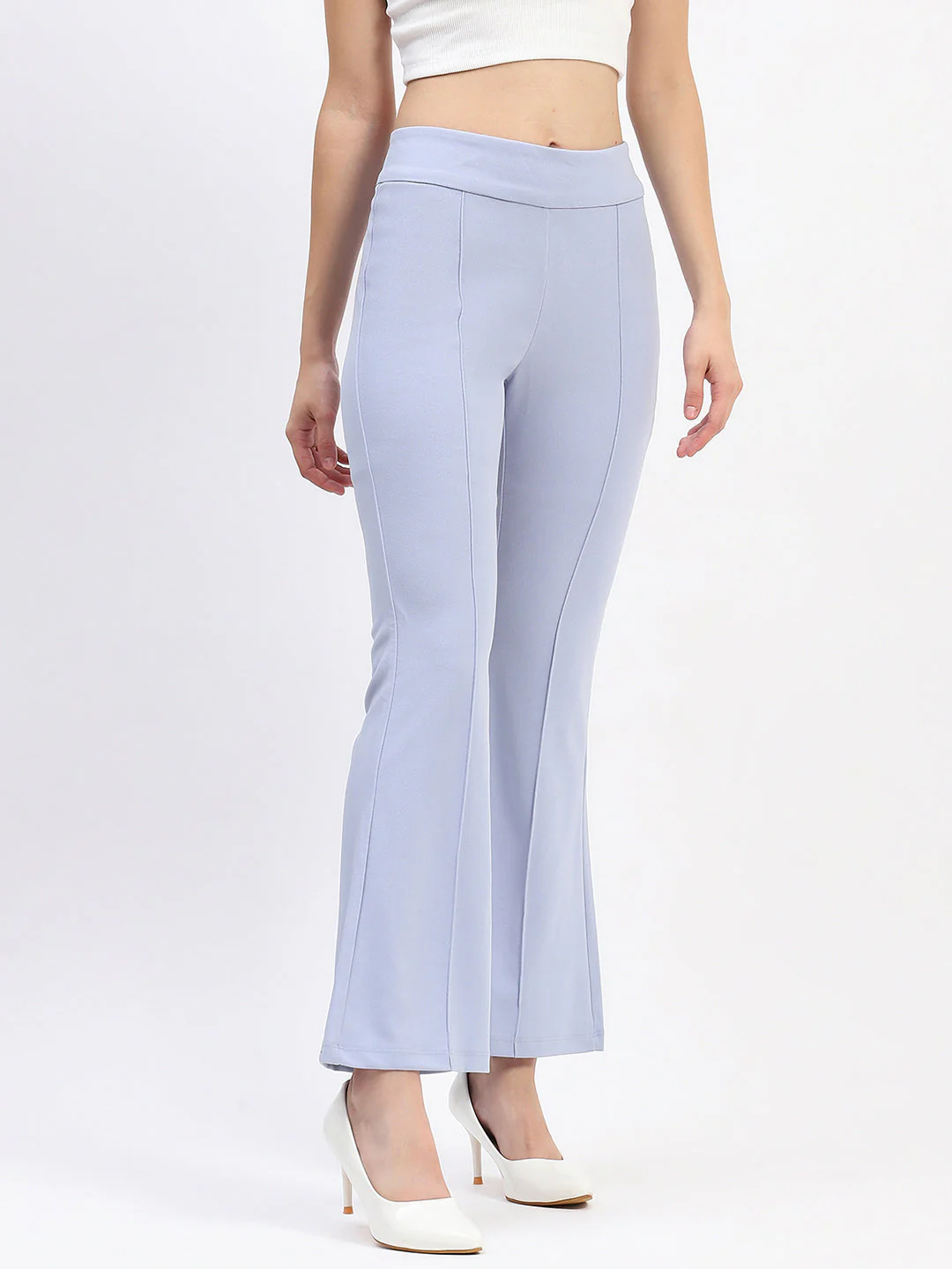 Madame Pleated Elasticated Waist Solid Sky Trousers - Image 3