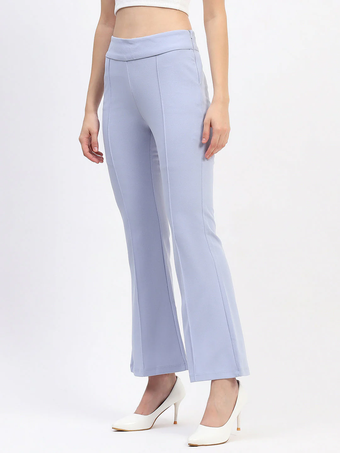 Madame Pleated Elasticated Waist Solid Sky Trousers - Image 4