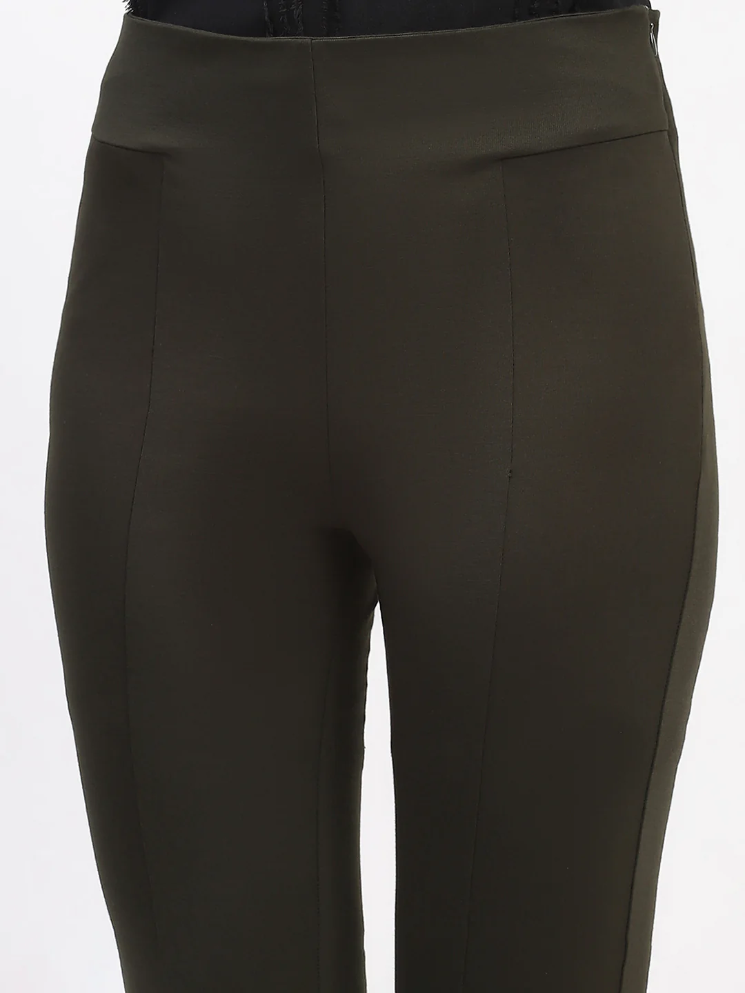 Madame Pleated Solid Olive Straight Trousers - Image 6