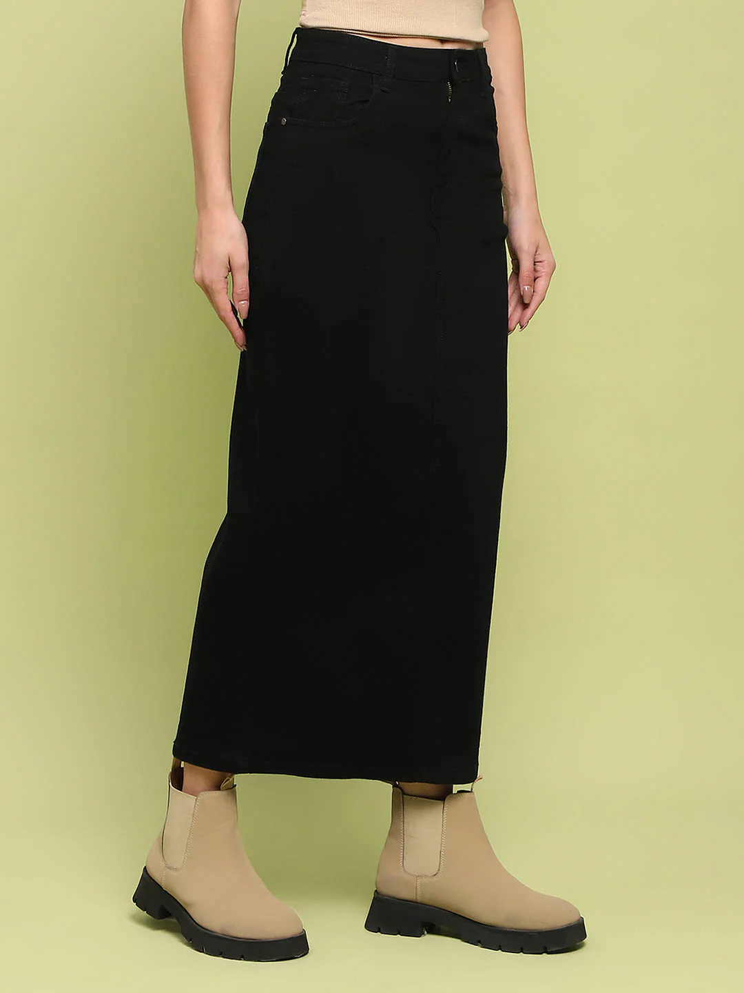 Madame Black Whiskered Cotton Midi Denim Skirt - Image 3