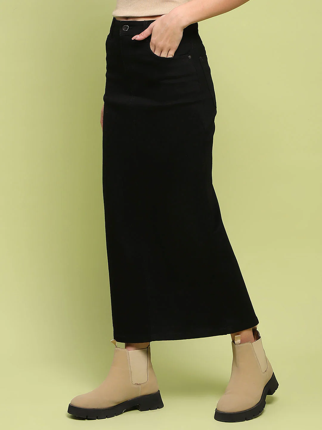 Madame Black Whiskered Cotton Midi Denim Skirt - Image 4