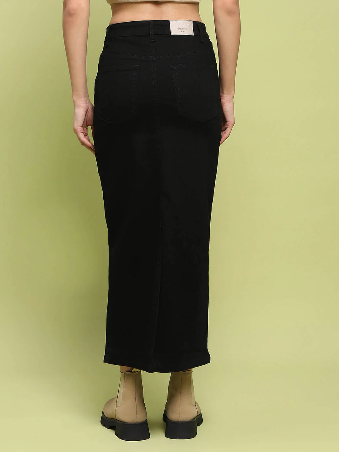 Madame Black Whiskered Cotton Midi Denim Skirt - Image 5