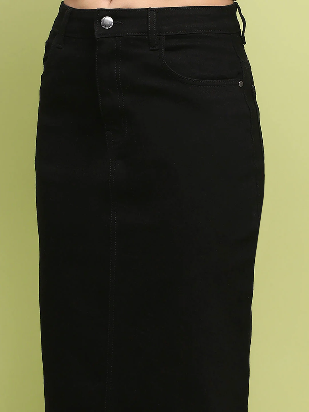 Madame Black Whiskered Cotton Midi Denim Skirt - Image 6