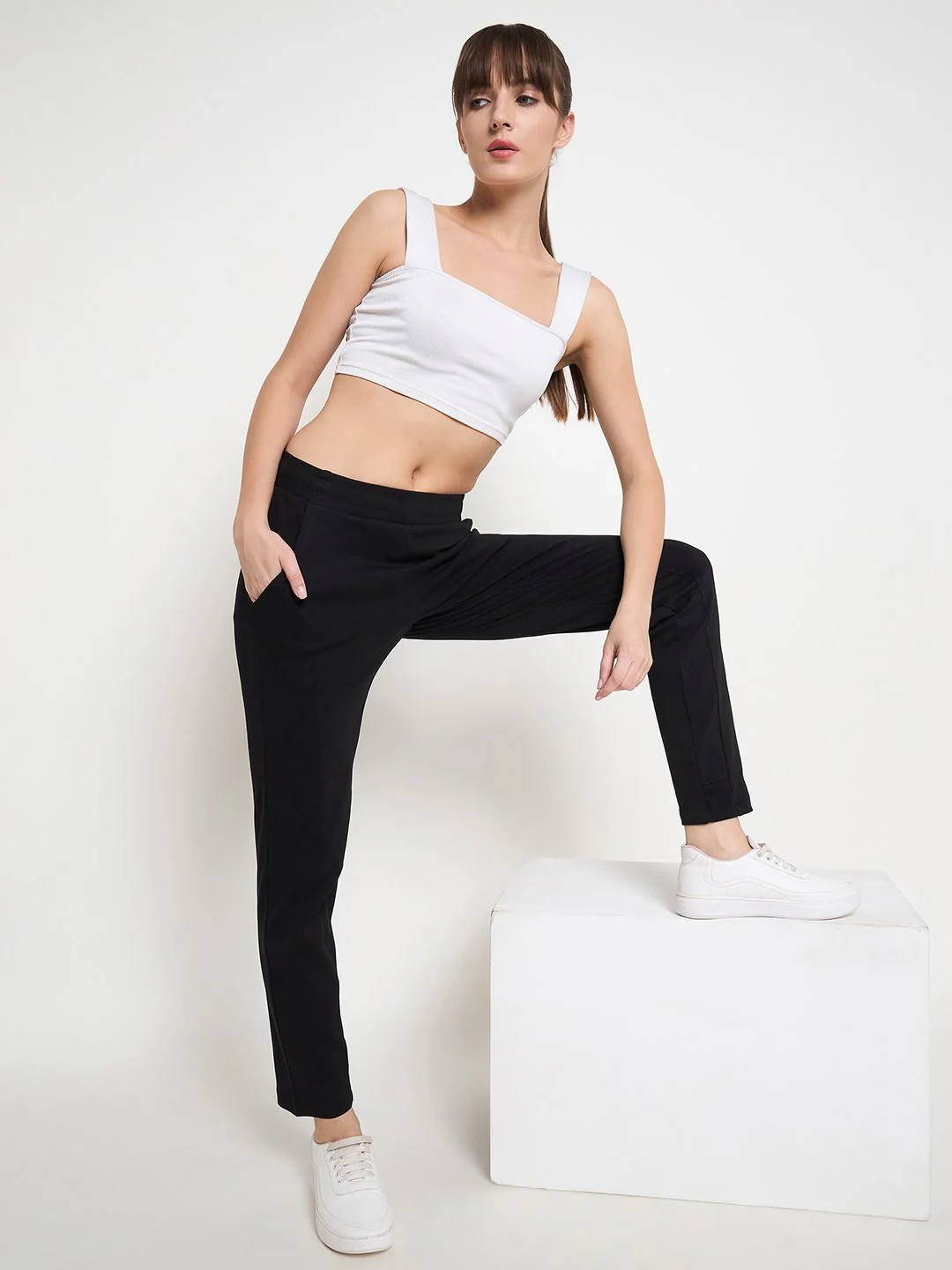 Madame Typography Adorned Cotton Blend Black Track Bottom - Image 7