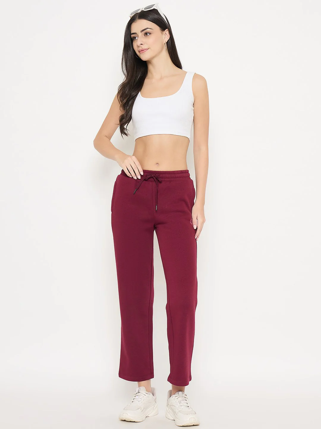 Madame Typography Print Wine Red Cotton Blend Track Bottoms - Image 2