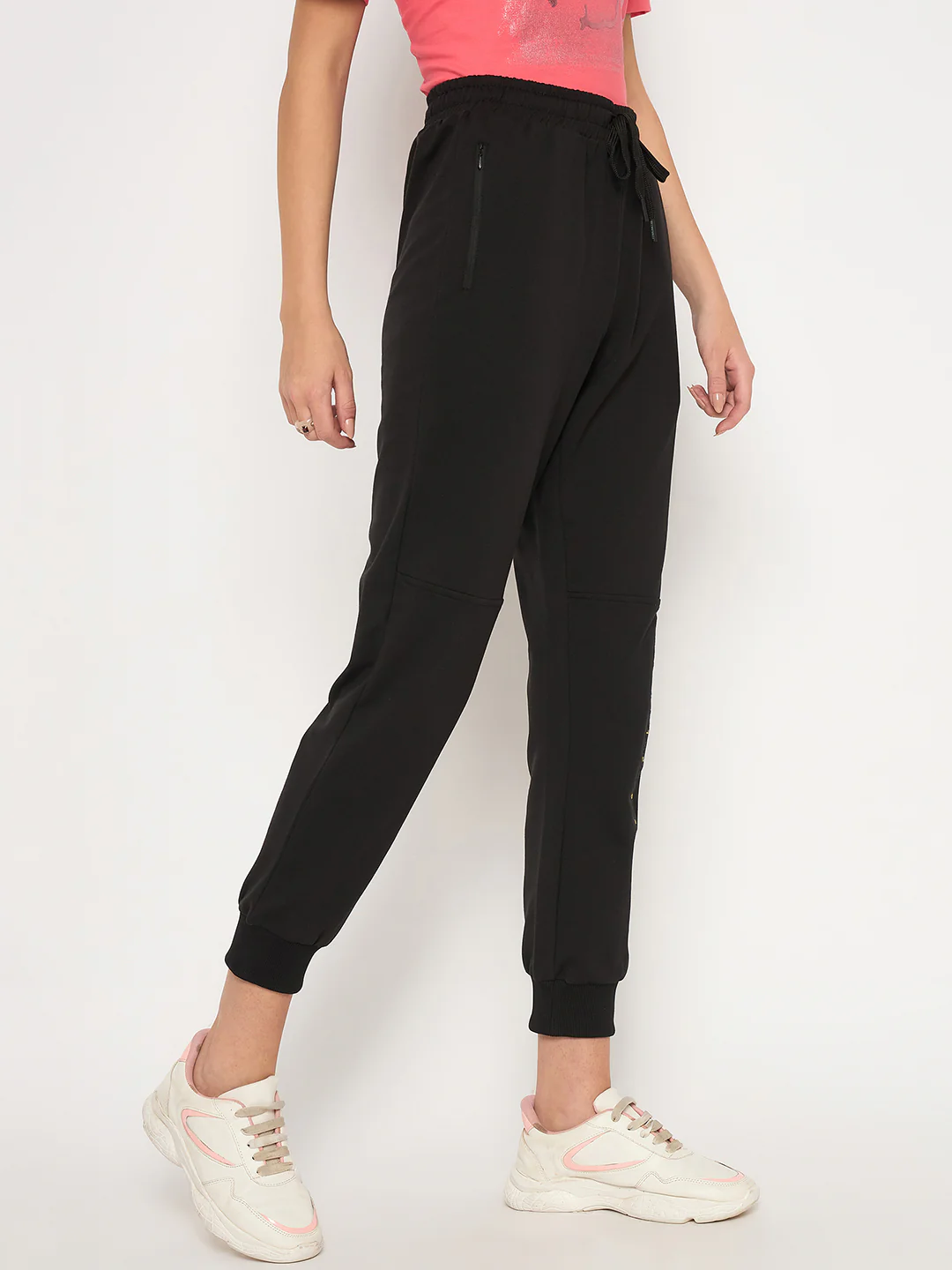 Madame Knit Reverse Panels Solid Black Jogger Style Track Bottoms - Image 4