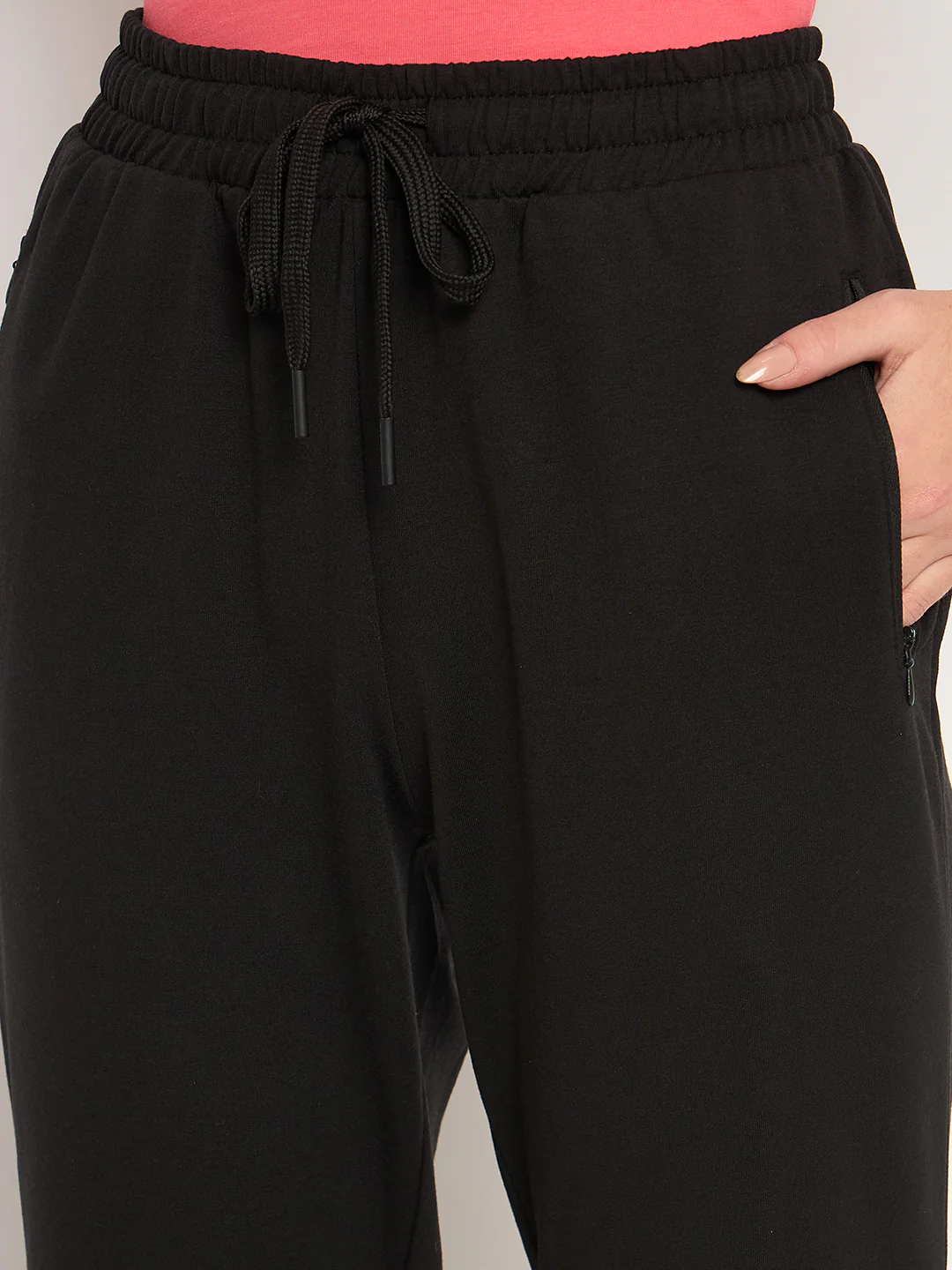 Madame Knit Reverse Panels Solid Black Jogger Style Track Bottoms - Image 6