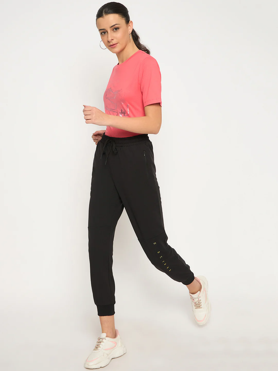 Madame Knit Reverse Panels Solid Black Jogger Style Track Bottoms - Image 7