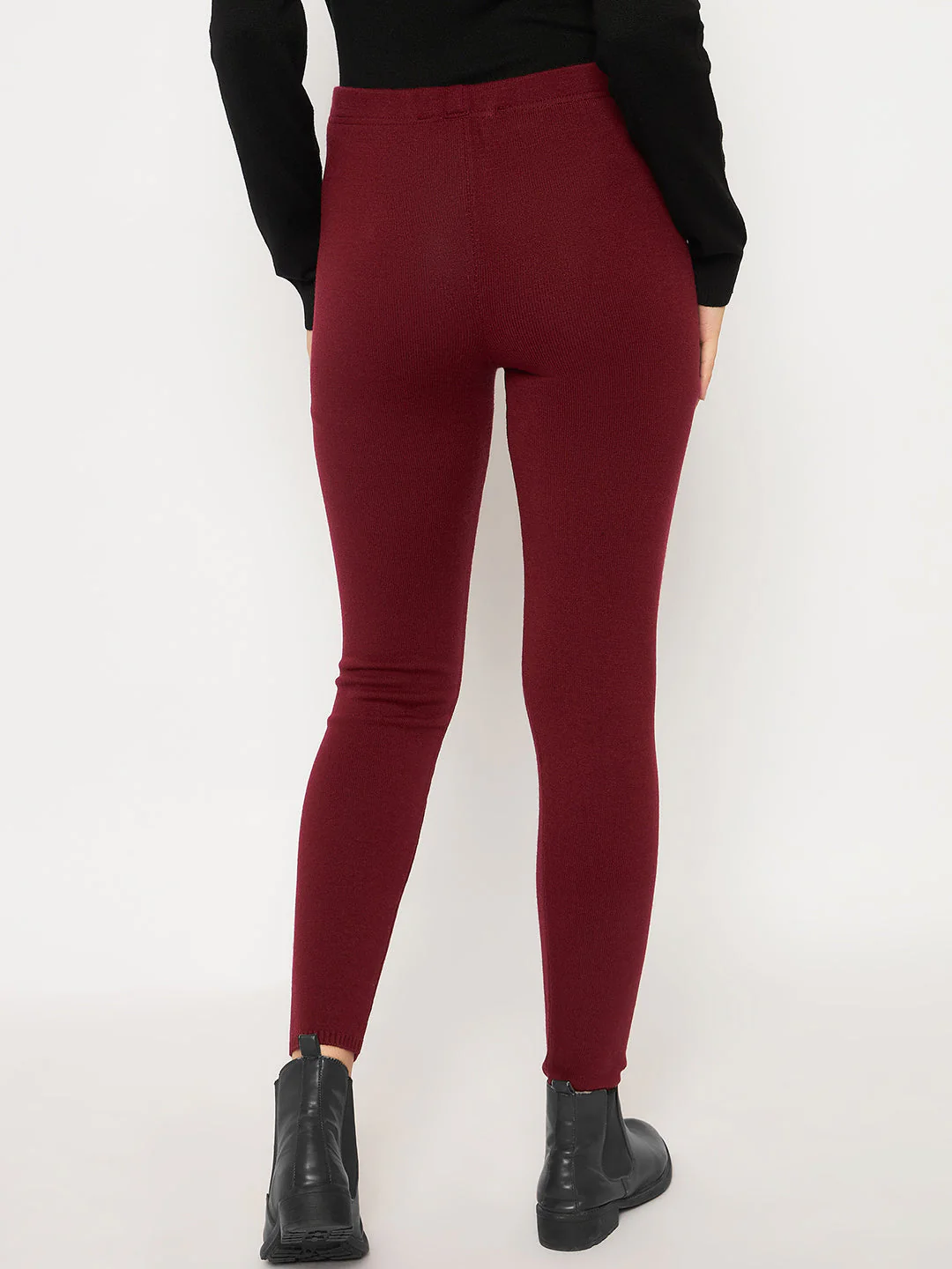 Madame Skinny Fit Solid Maroon Tights - Image 6
