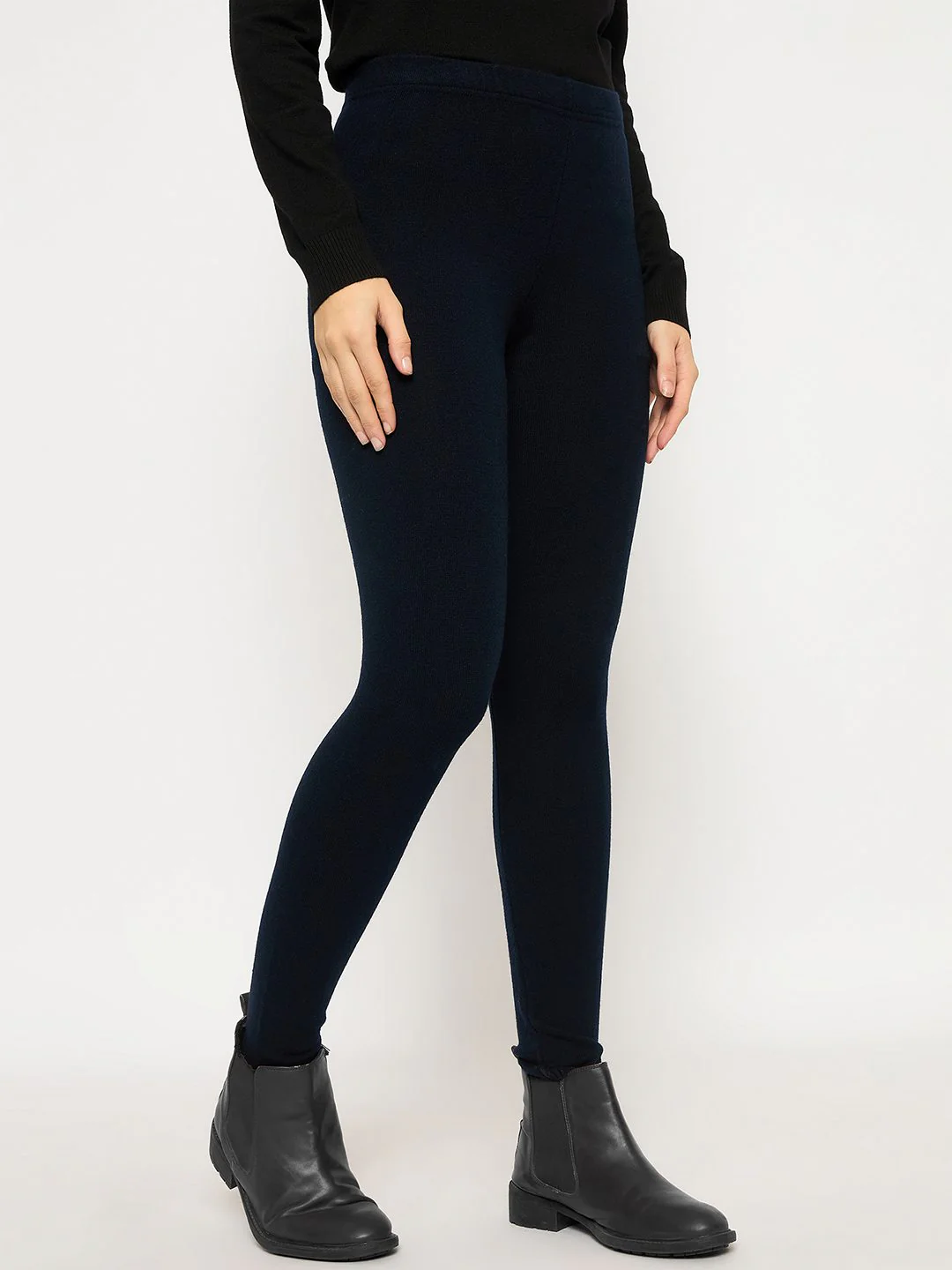 Madame Skinny Fit Solid Navy Blue Tights - Image 4