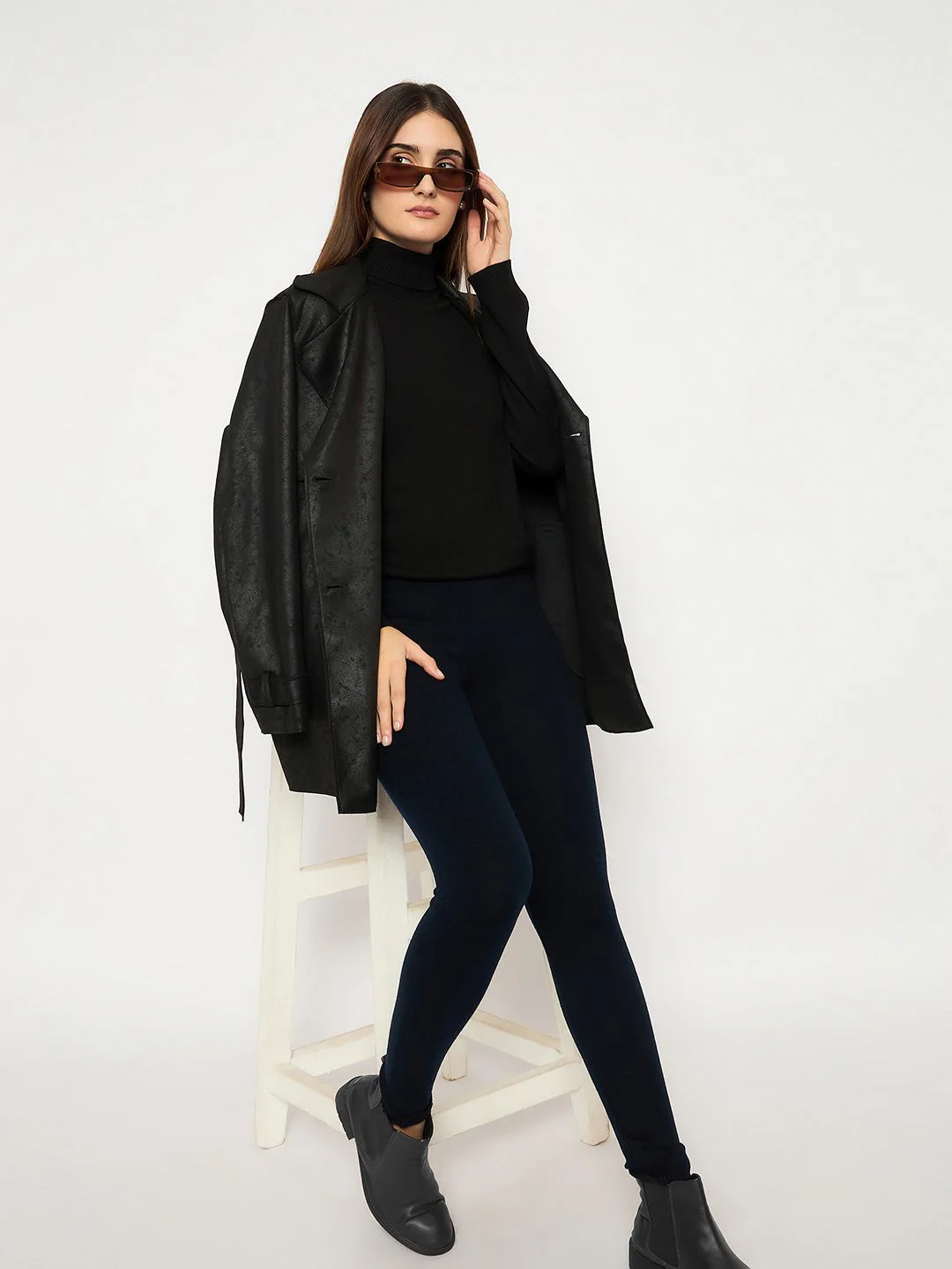 Madame Skinny Fit Solid Navy Blue Tights - Image 7