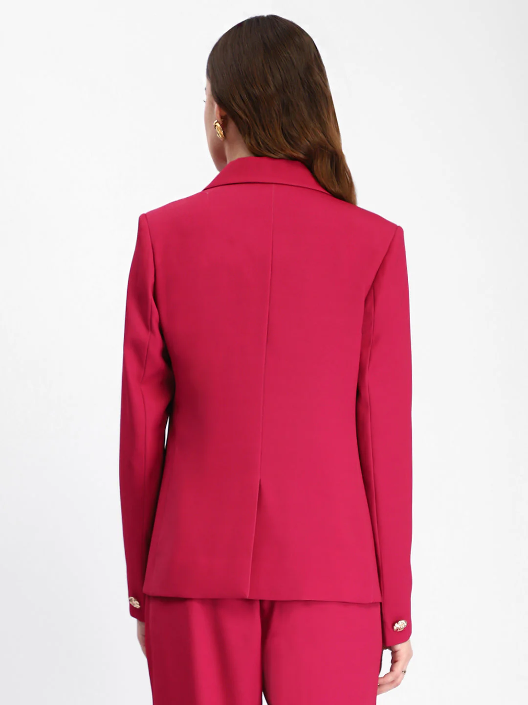 Madame Single Button Notch Lapel Hot Pink Blazer - Image 6