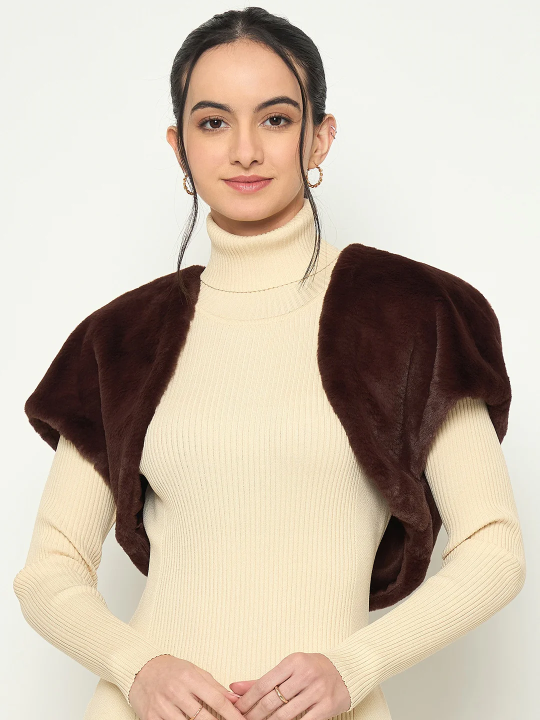 Madame Brown Cropped Faux Fur Shrug - Image 3