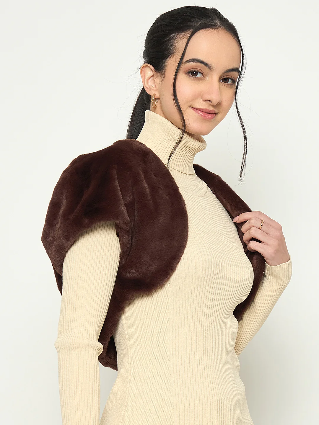 Madame Brown Cropped Faux Fur Shrug - Image 4