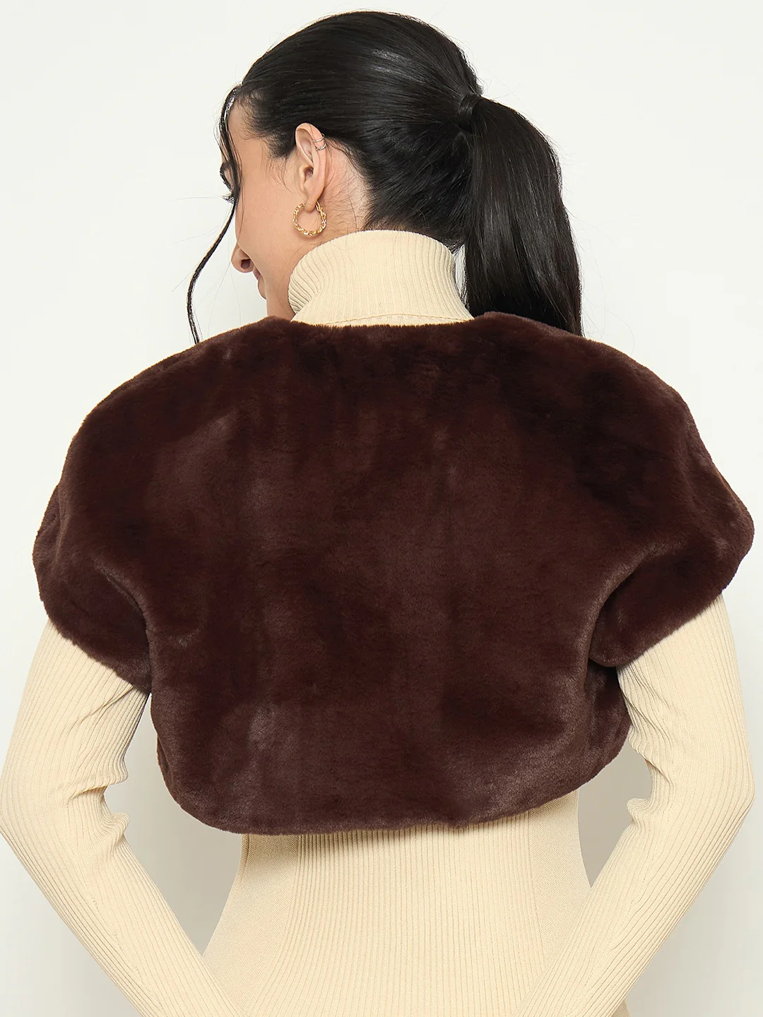 Madame Brown Cropped Faux Fur Shrug - Image 6
