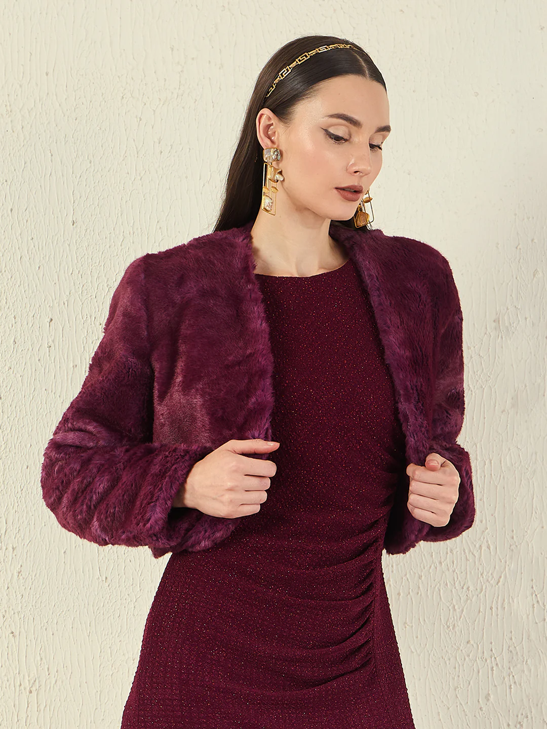 Madame Open Front Full Sleeve Fur Shrug - Image 3