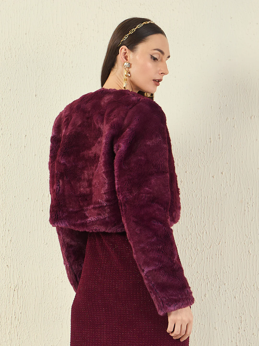 Madame Open Front Full Sleeve Fur Shrug - Image 4
