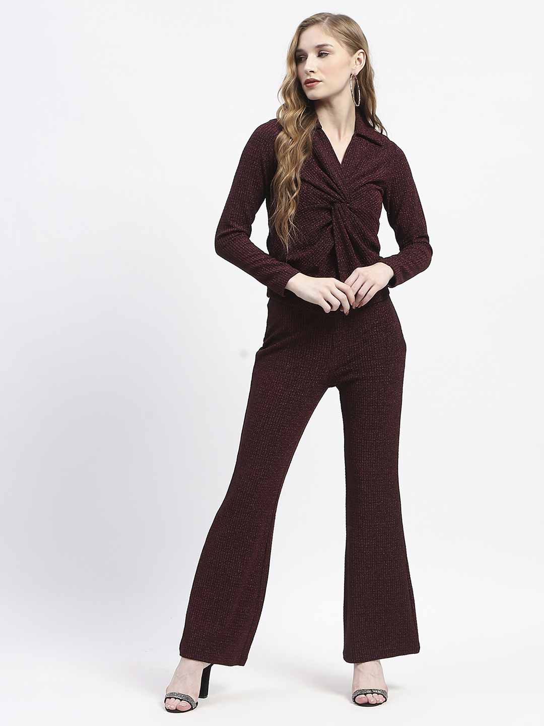 Madame Plum Twist Front Top and Wide-Leg Pants Co-ord Set