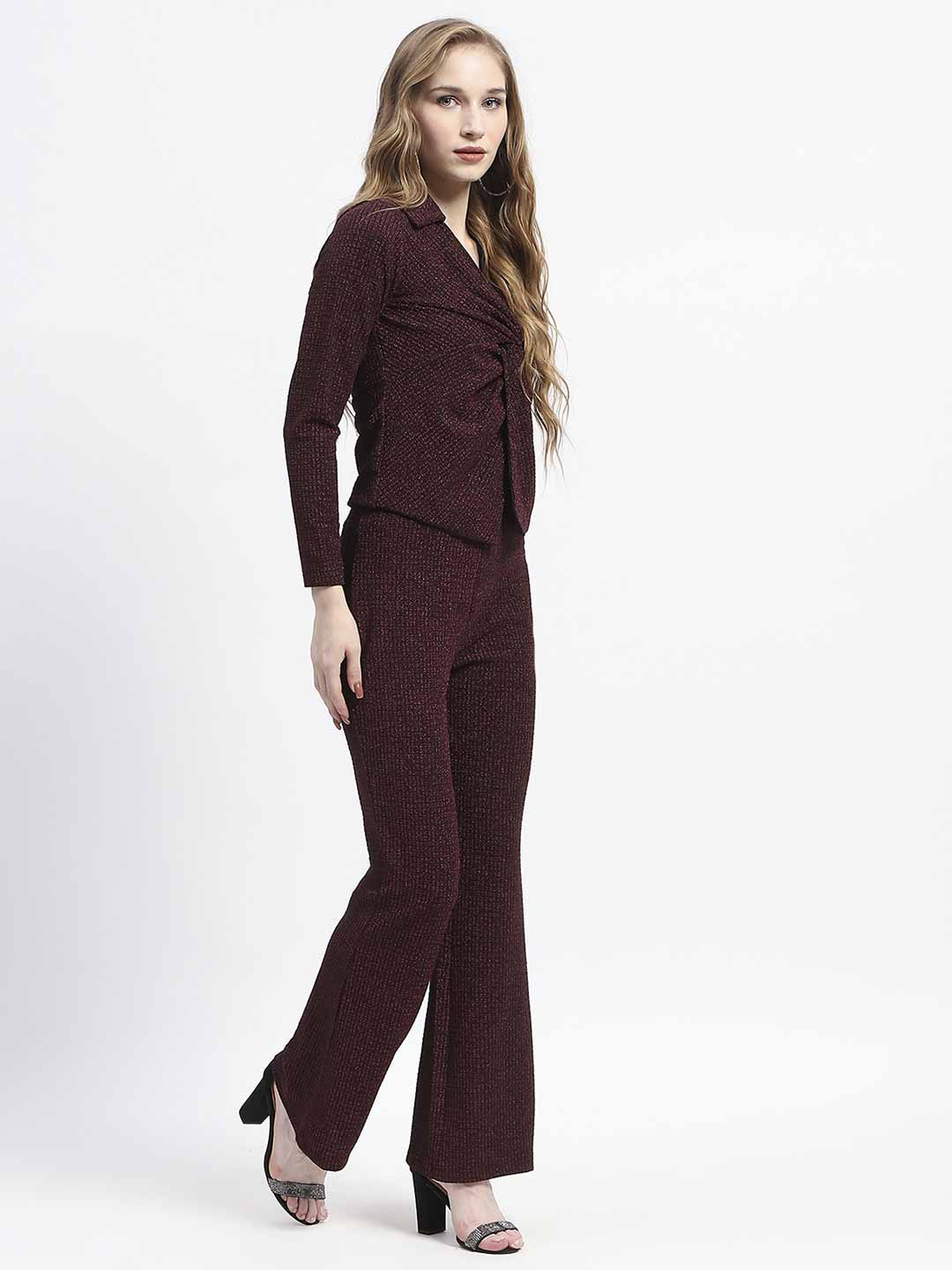 Madame Plum Twist Front Top and Wide-Leg Pants Co-ord Set - Image 3