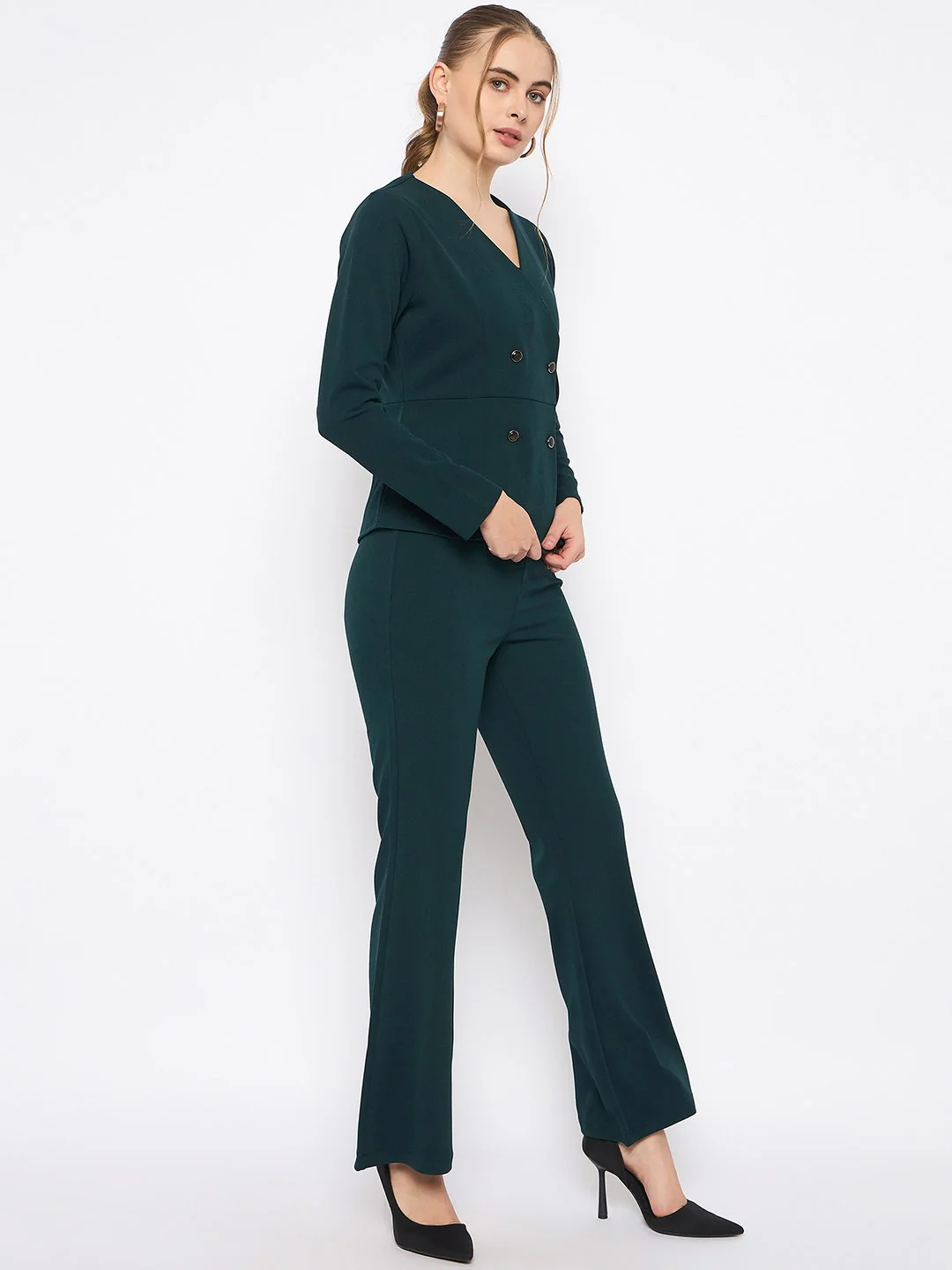 Madame Teal Knit Moss Overlap Top and Bottom Co-ord Set - Image 4