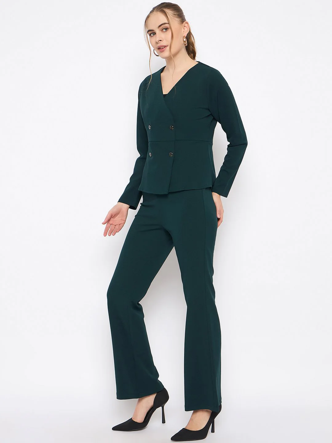 Madame Teal Knit Moss Overlap Top and Bottom Co-ord Set - Image 5