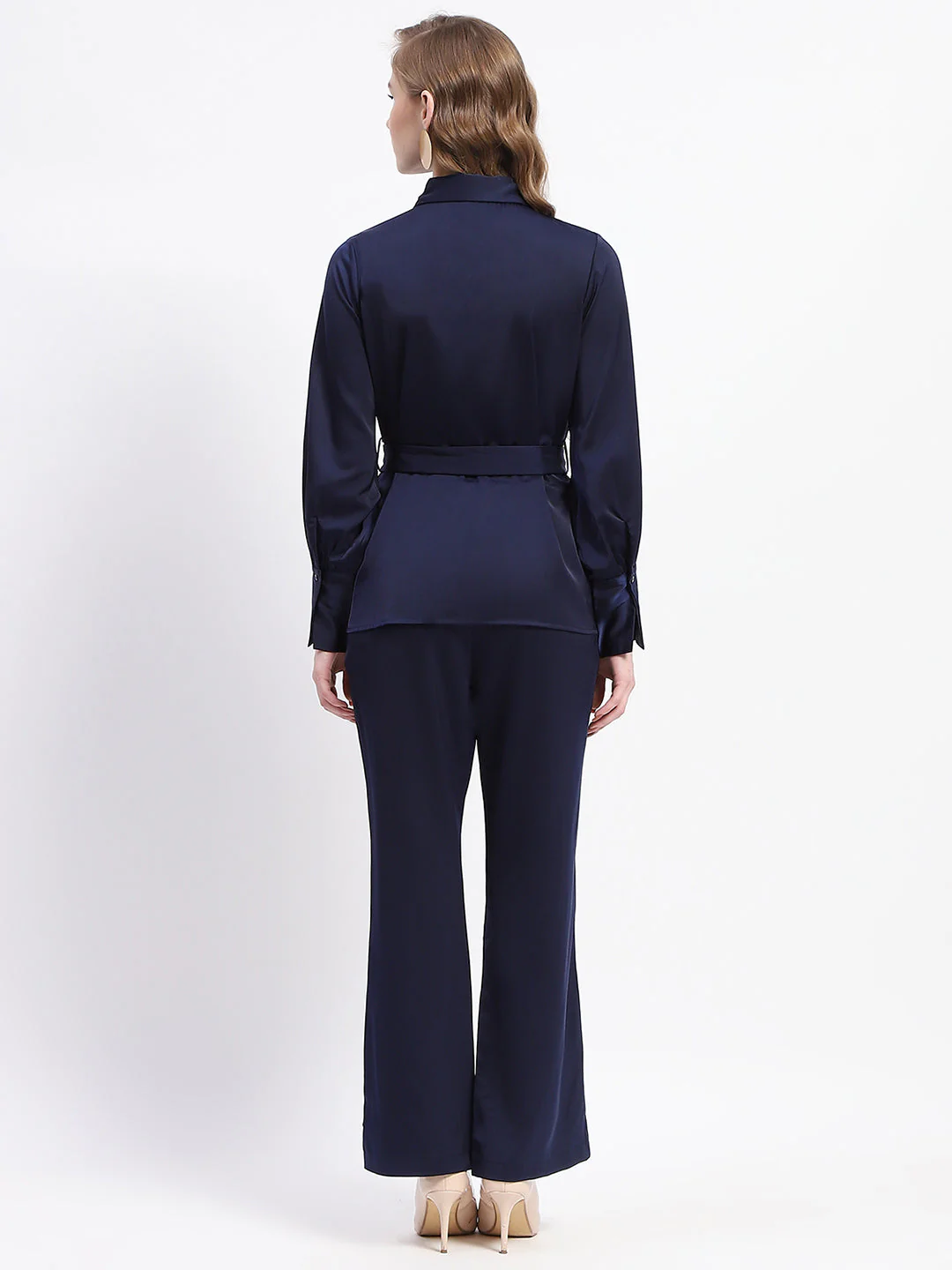 Madame Navy Belted Shirt and Wide-Leg Pants Co-ord Set - Image 5