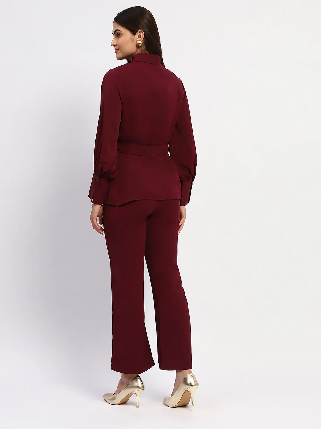 Madame Purple Belted Shirt and Wide-Leg Bottom Ensemble - Image 5