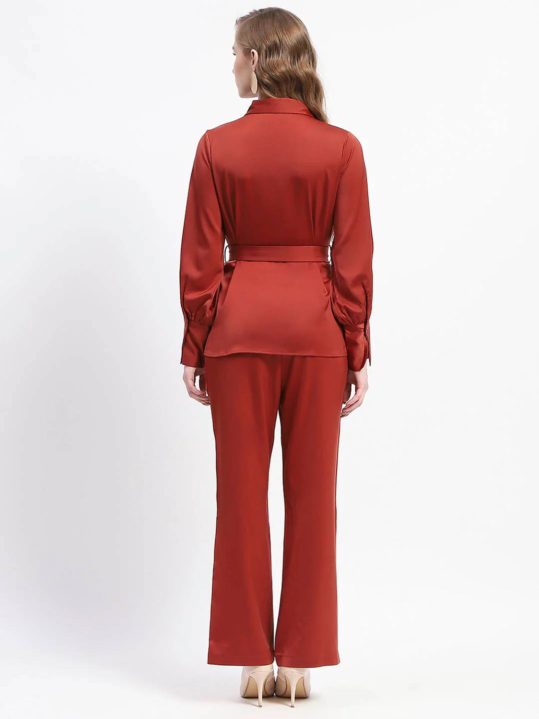 Madame Belted Shirt and Trousers Rust Orange Co-ord Set - Image 5