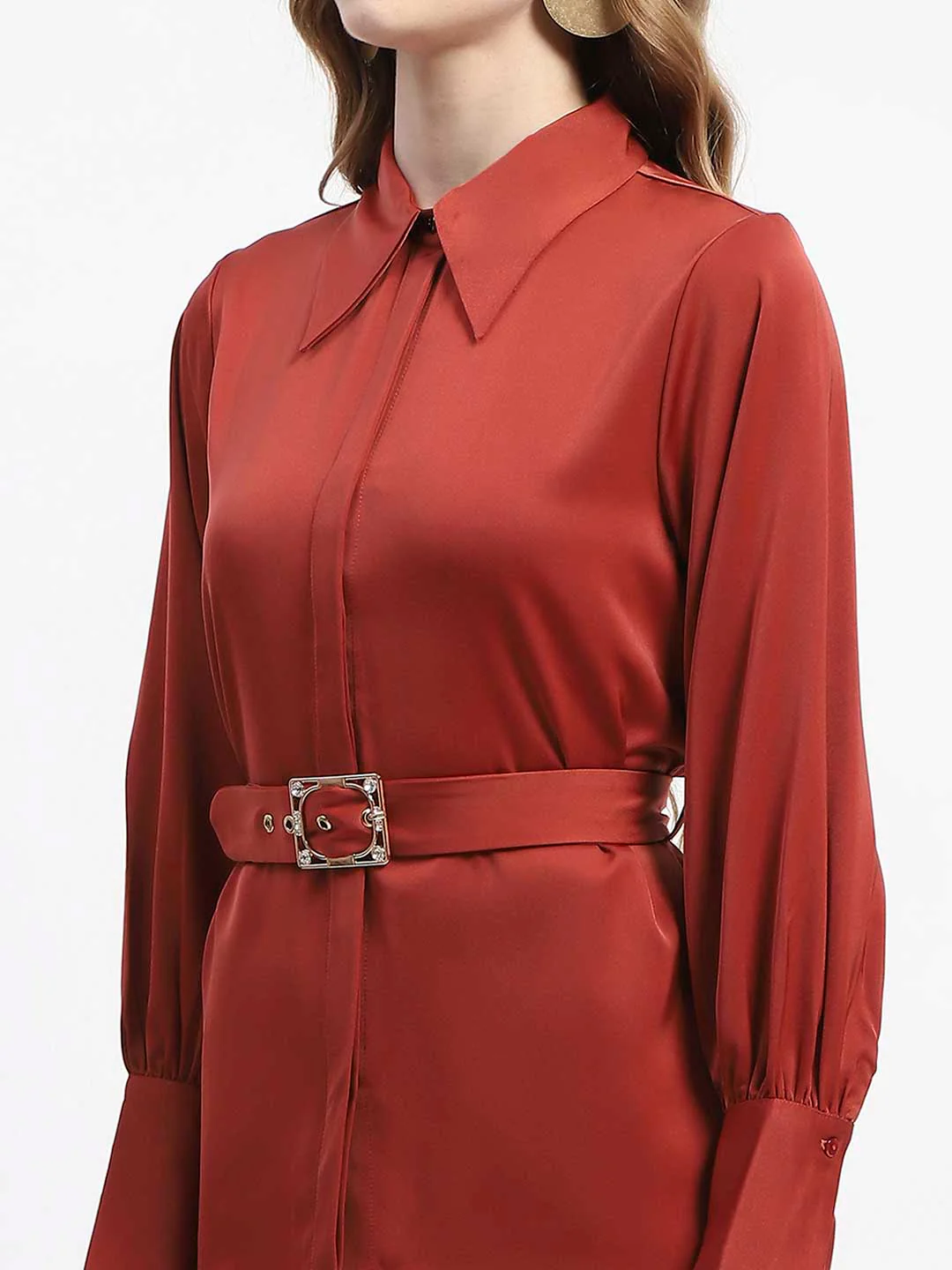 Madame Belted Shirt and Trousers Rust Orange Co-ord Set - Image 7