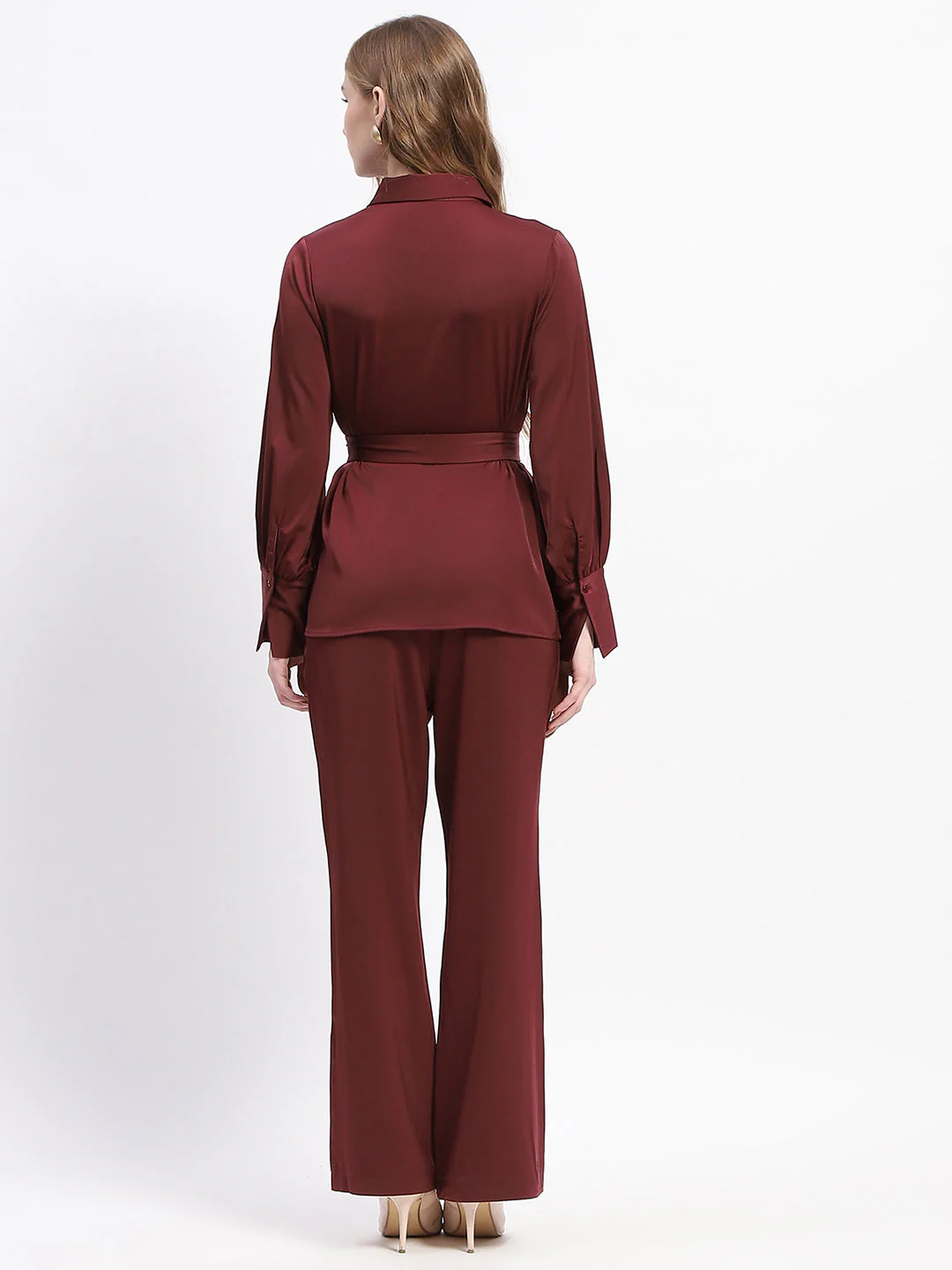 Madame Belted Shirt and Trousers WineCo-ord Set - Image 5