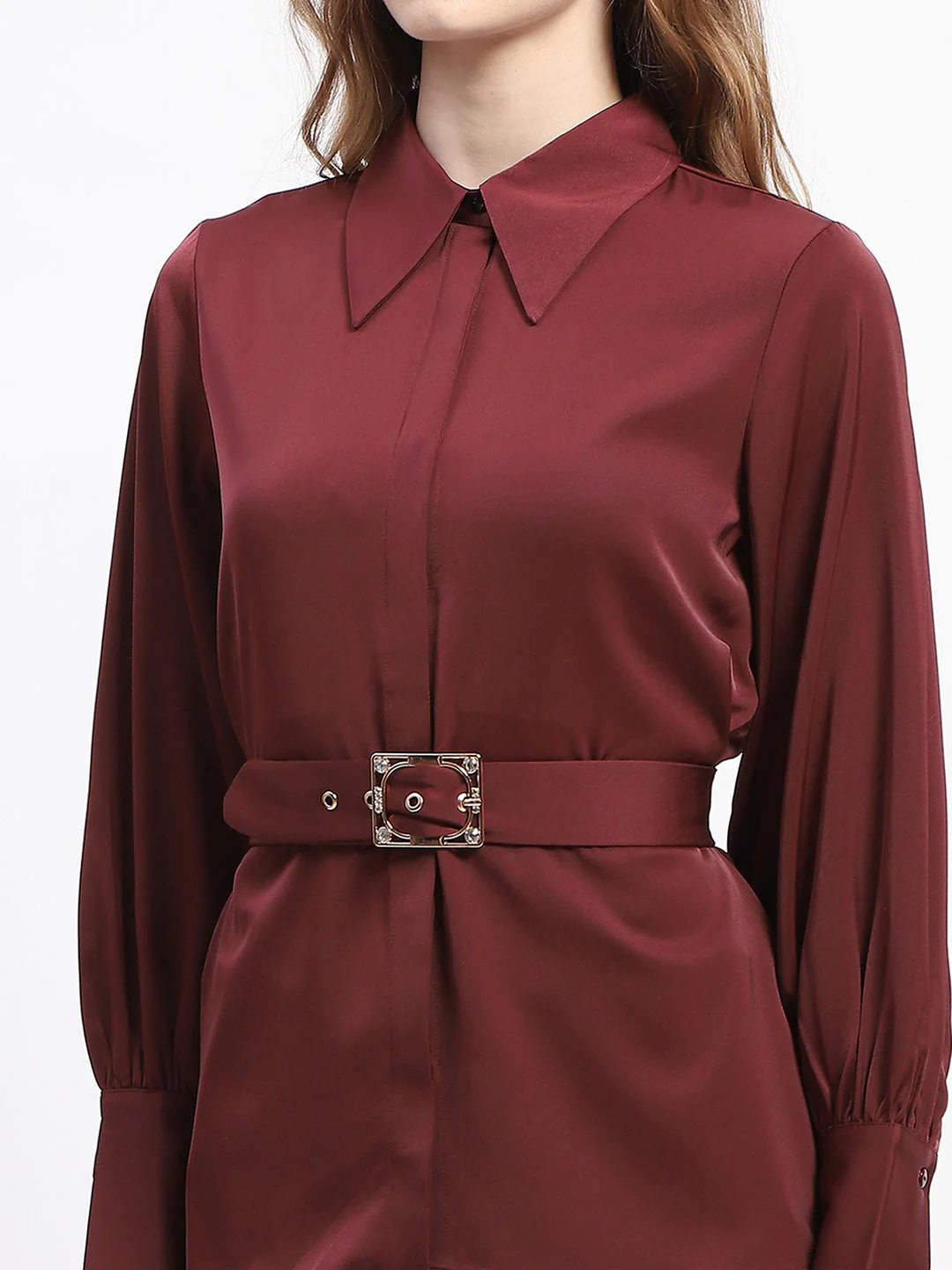 Madame Belted Shirt and Trousers WineCo-ord Set - Image 6