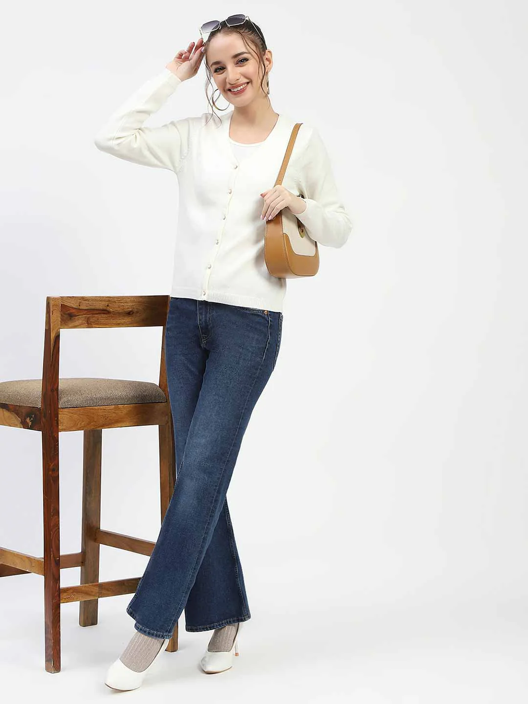 Madame Off White Button-Up Cardigan - Image 2