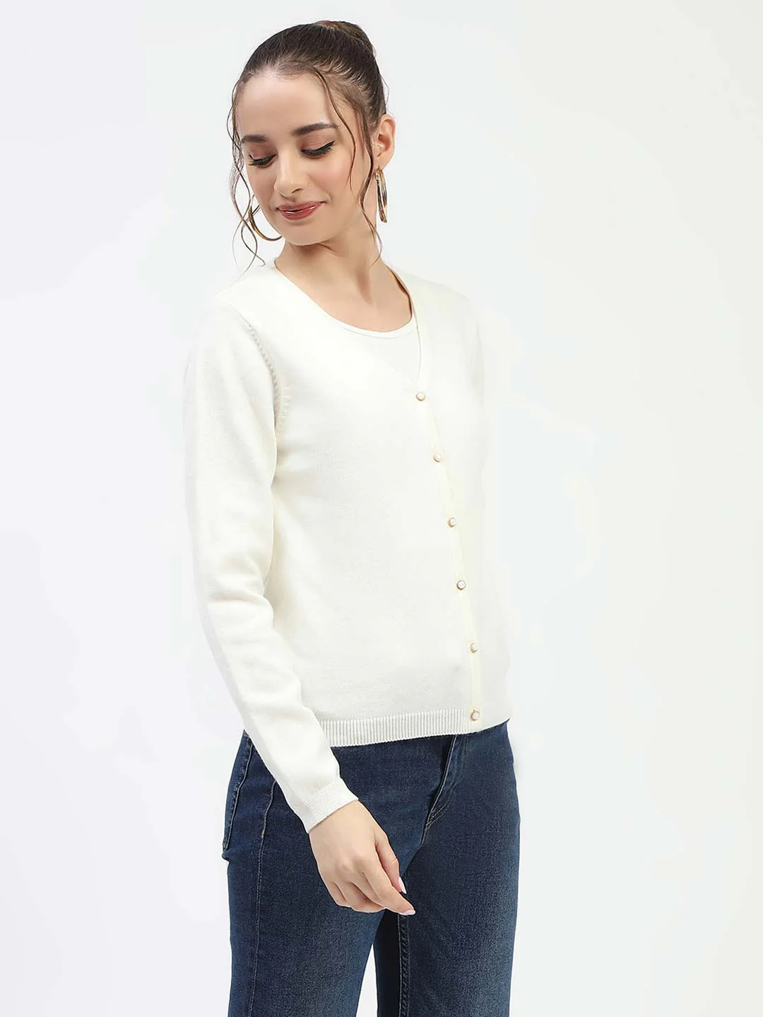Madame Off White Button-Up Cardigan - Image 3