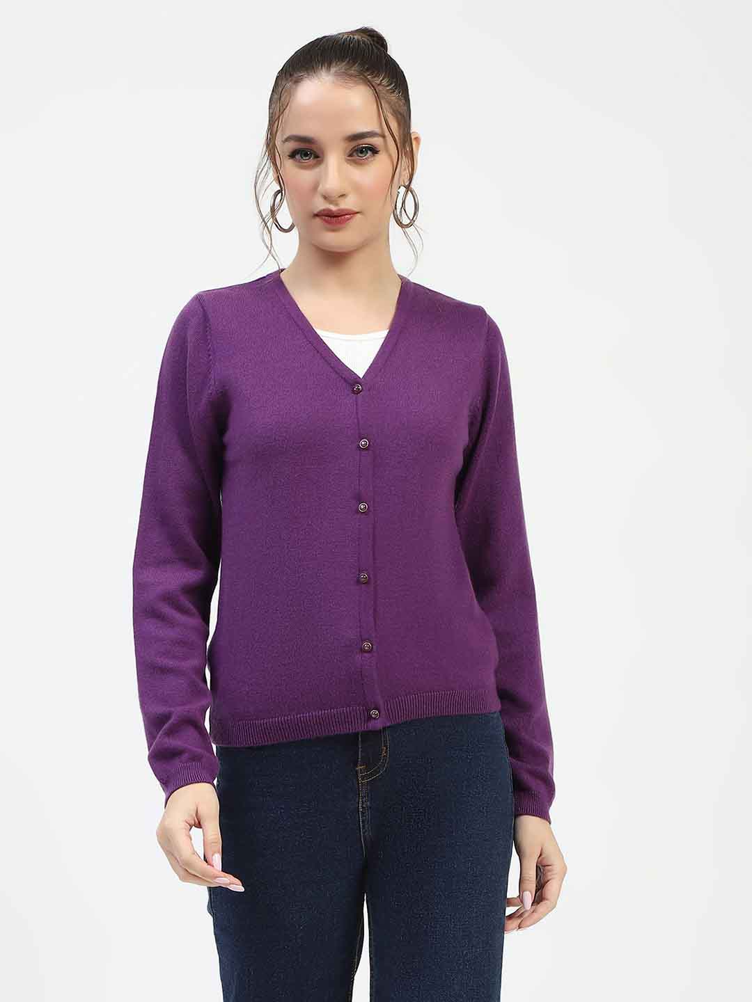 Madame V-Neckline Button-Up Plum Cardigan - Image 2