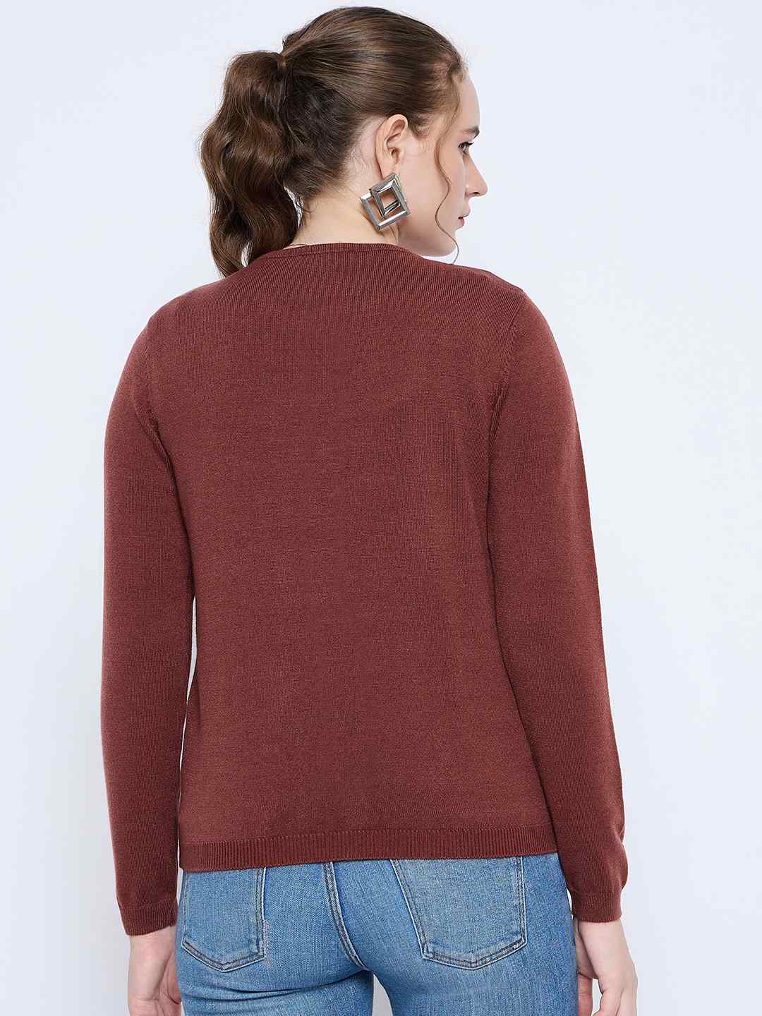 Madame Crew Neck Button Down Brown Cardigan - Image 5