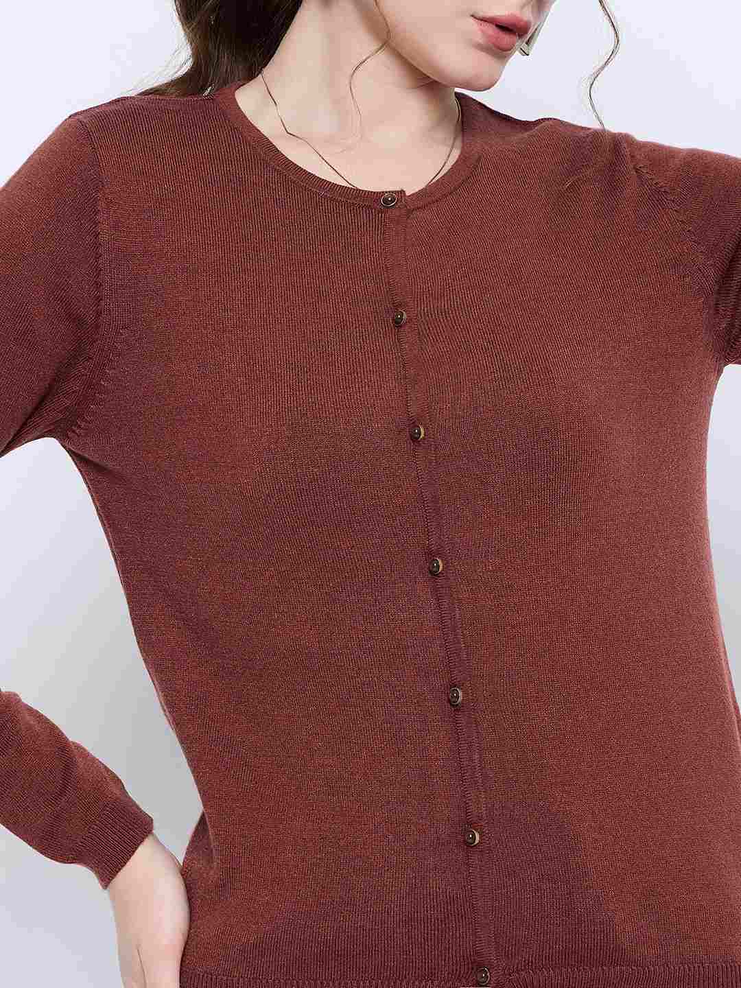 Madame Crew Neck Button Down Brown Cardigan - Image 7