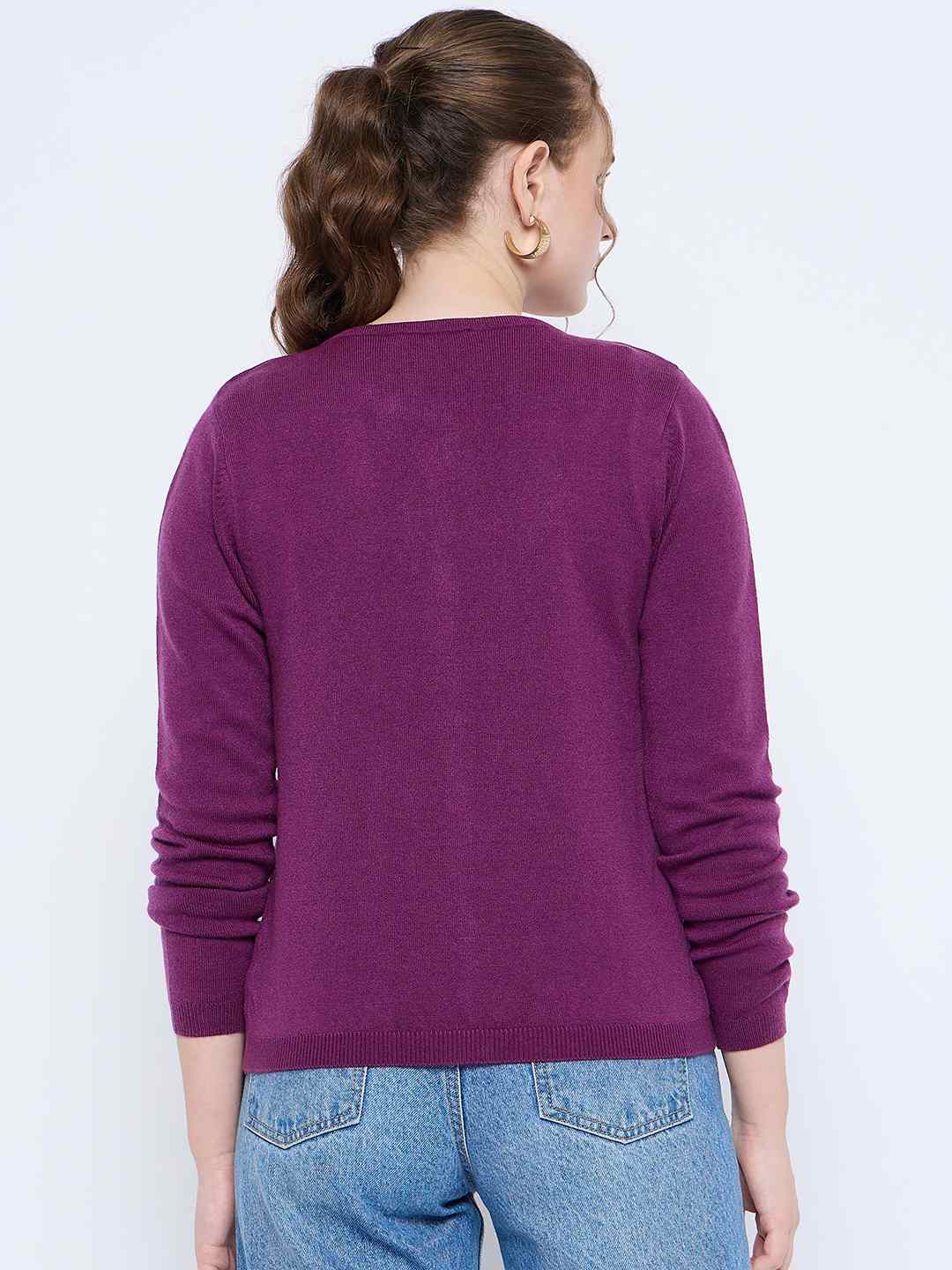 Madame Crew Neck Button Down Dark Purple Cardigan - Image 6