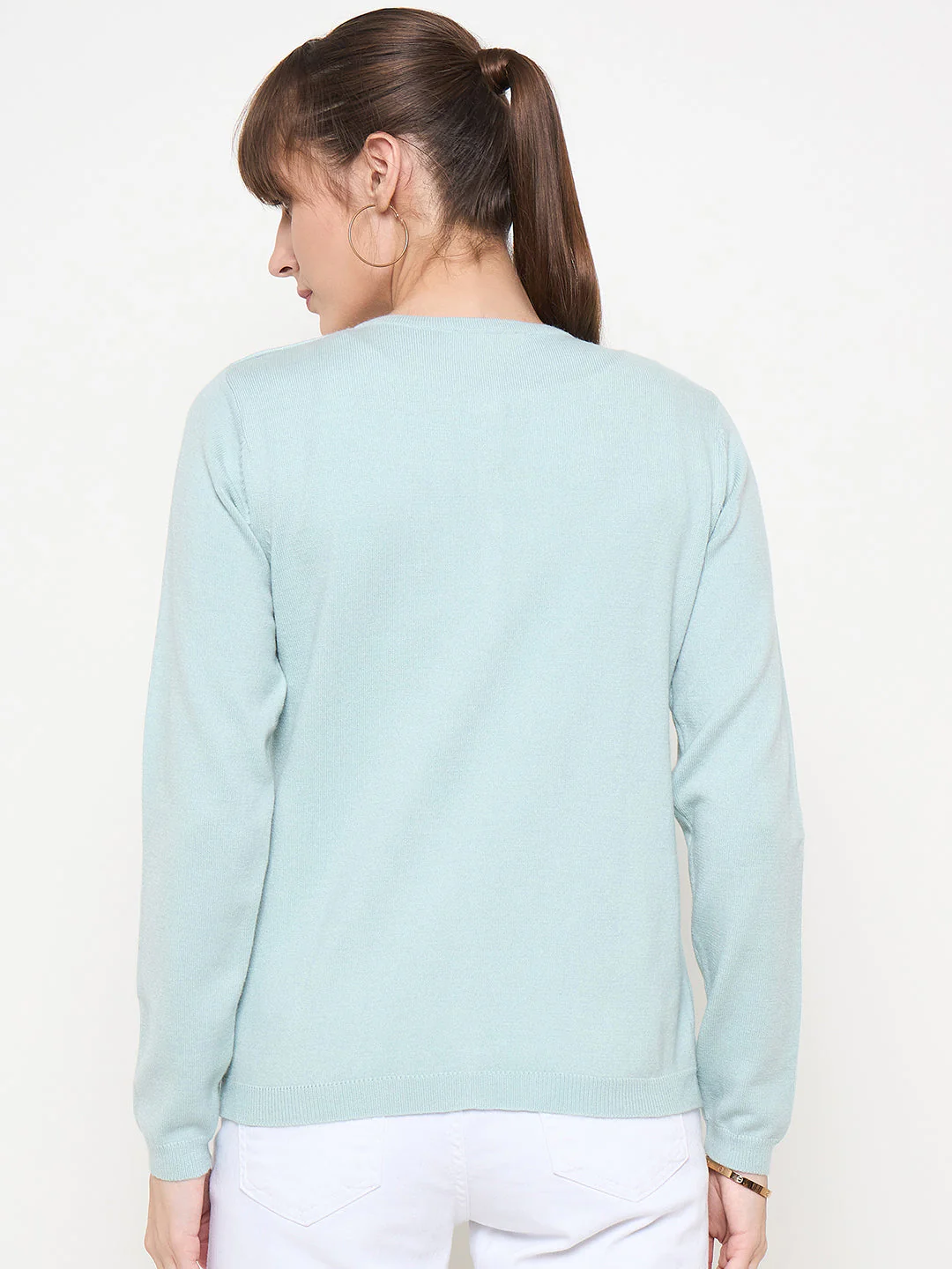 Madame Crew Neck Button Down Mint Green Cardigan - Image 6