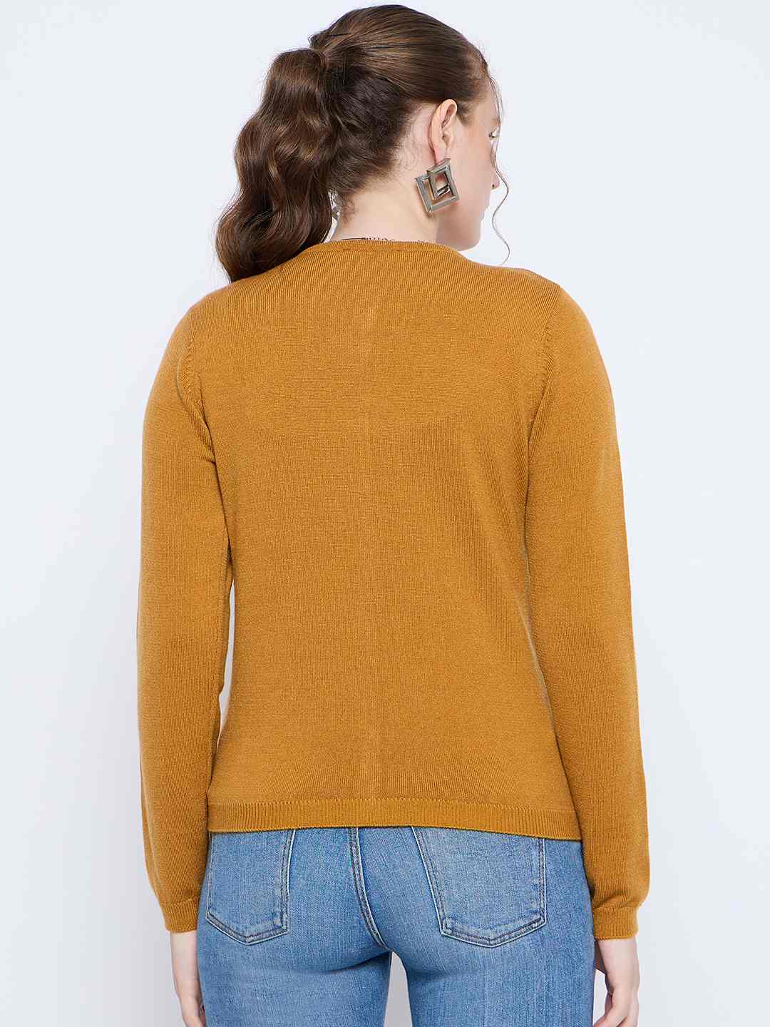 Madame Crew Neck Button Down Mustard Cardigan - Image 5