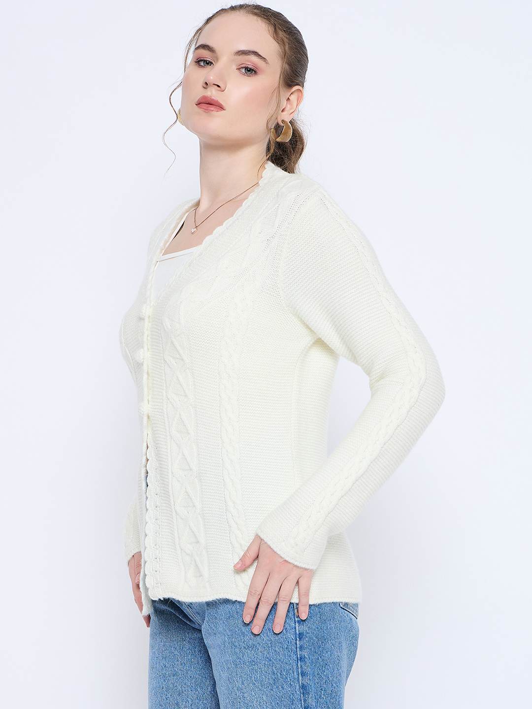 Madame Off White Cable Knit Acrylic Sweater - Image 5