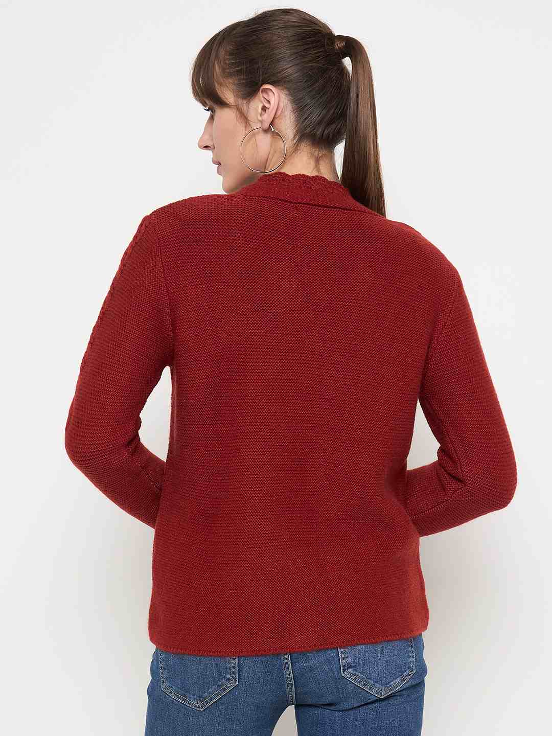 Madame Rust Red Cable Knit Acrylic Cardigan - Image 6