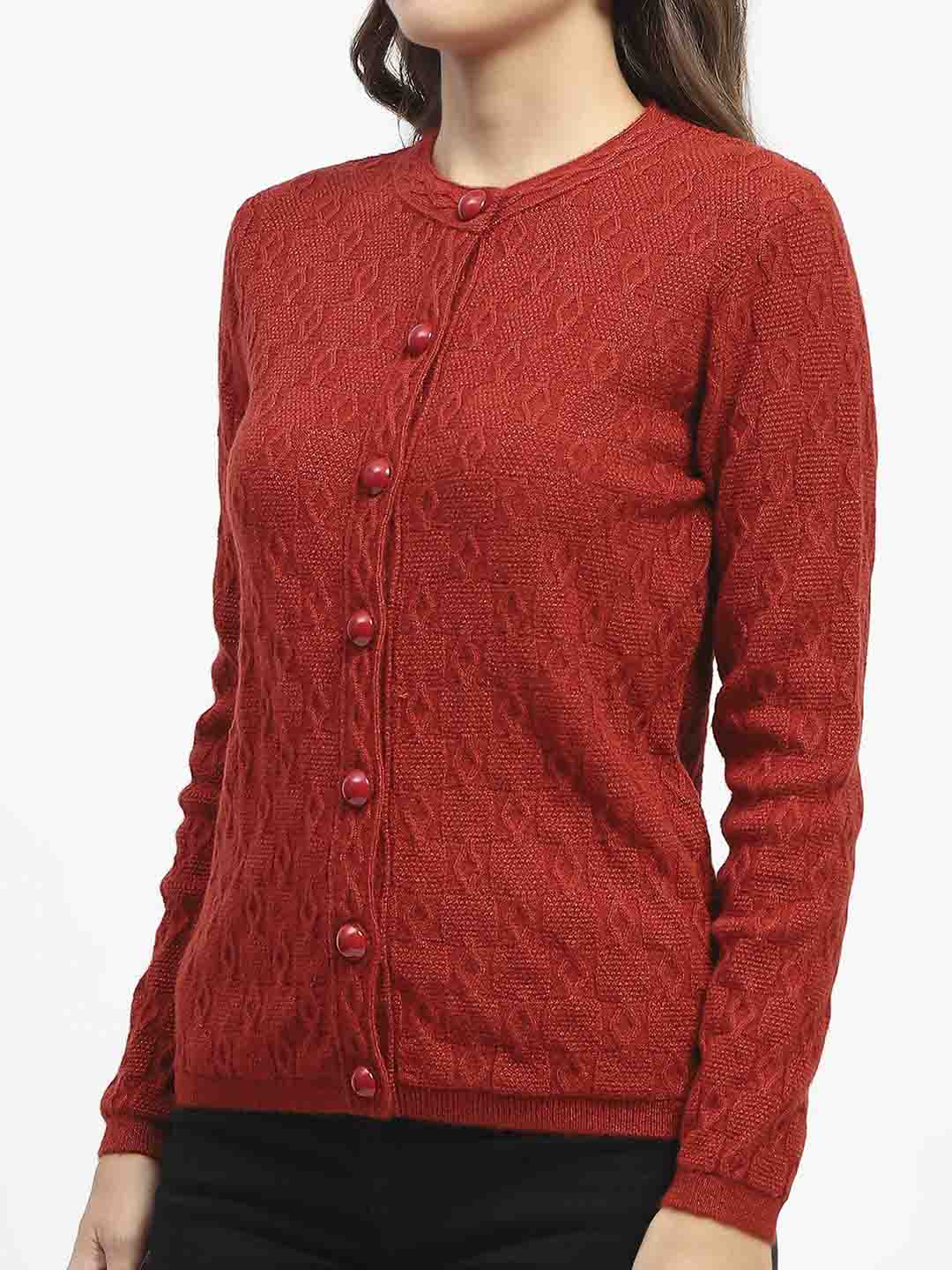 Madame Geometric Pattern Rust Crew Neck Cardigan - Image 6