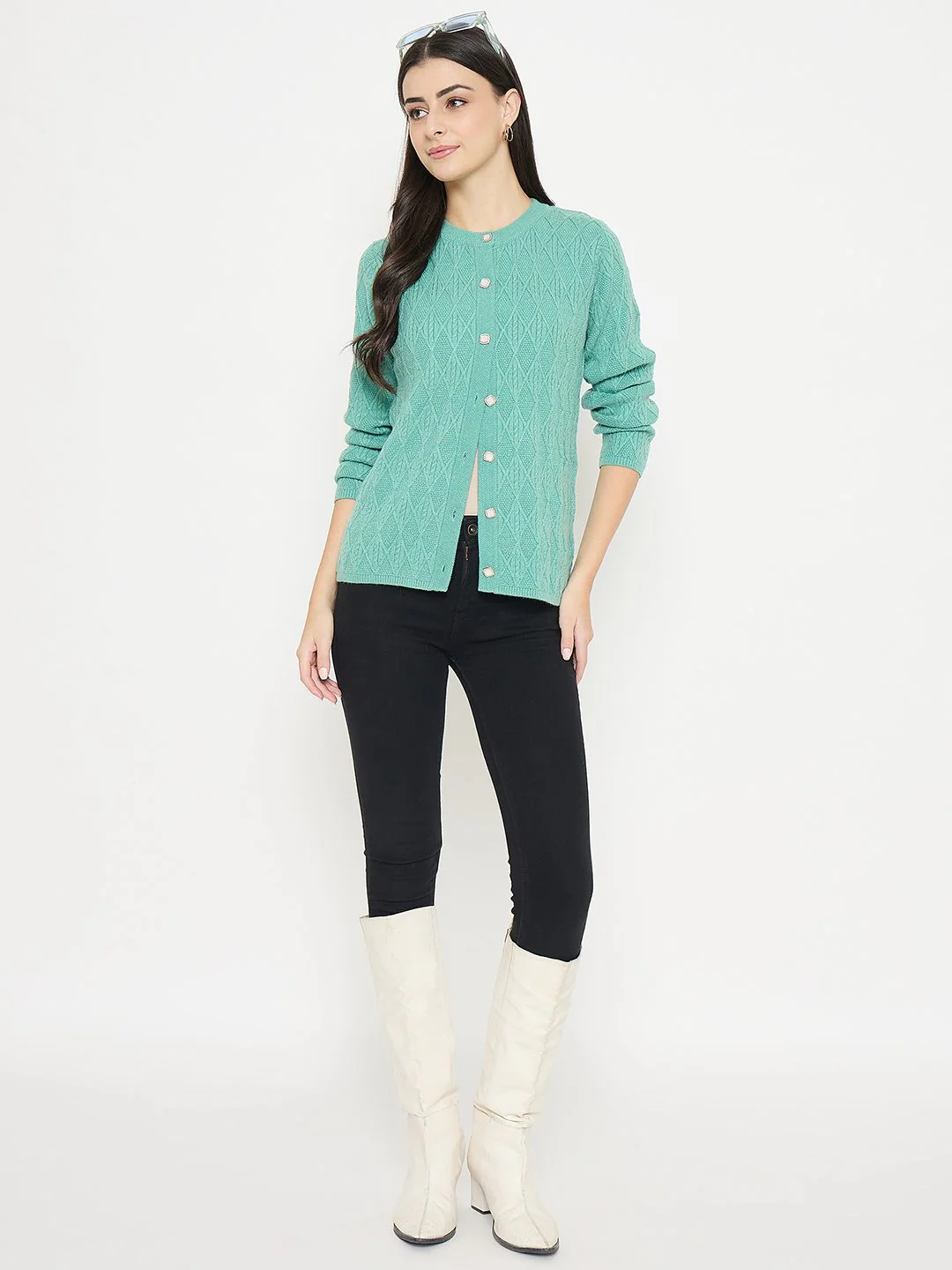 Madame Cable Knit Sea Green Cardigan - Image 2