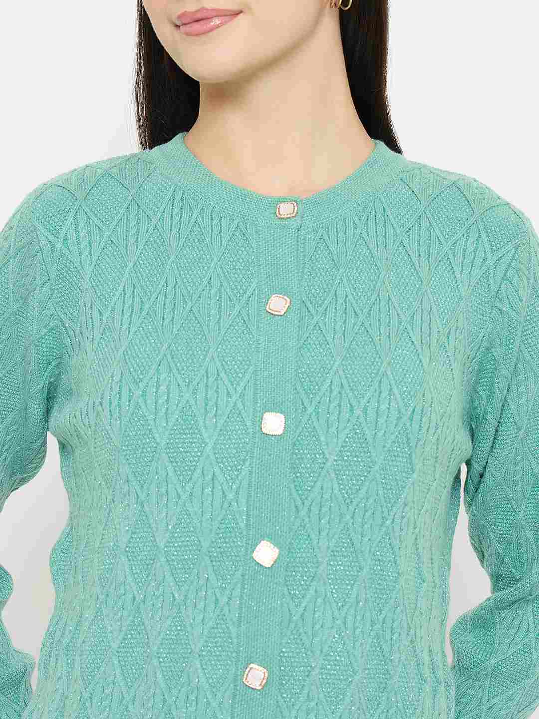 Madame Cable Knit Sea Green Cardigan - Image 7