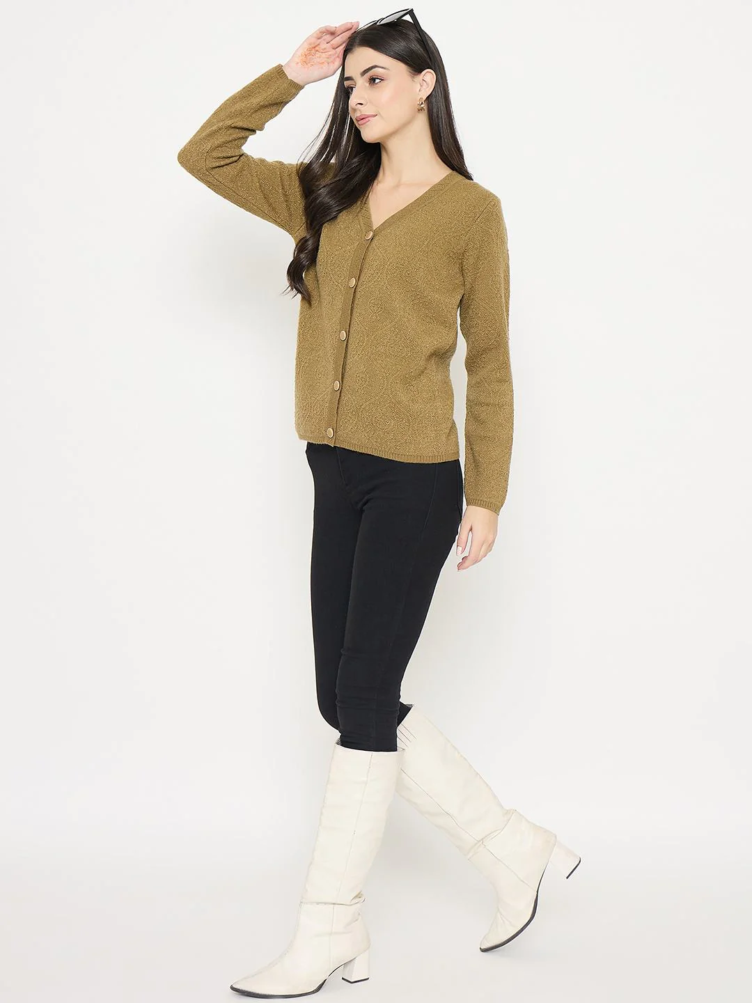 Madame Cable Knit Khaki Cardigan - Image 2