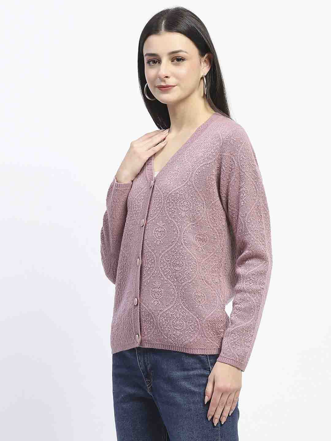 Madame V Neck Buttoned Onion Pink Cardigan - Image 5
