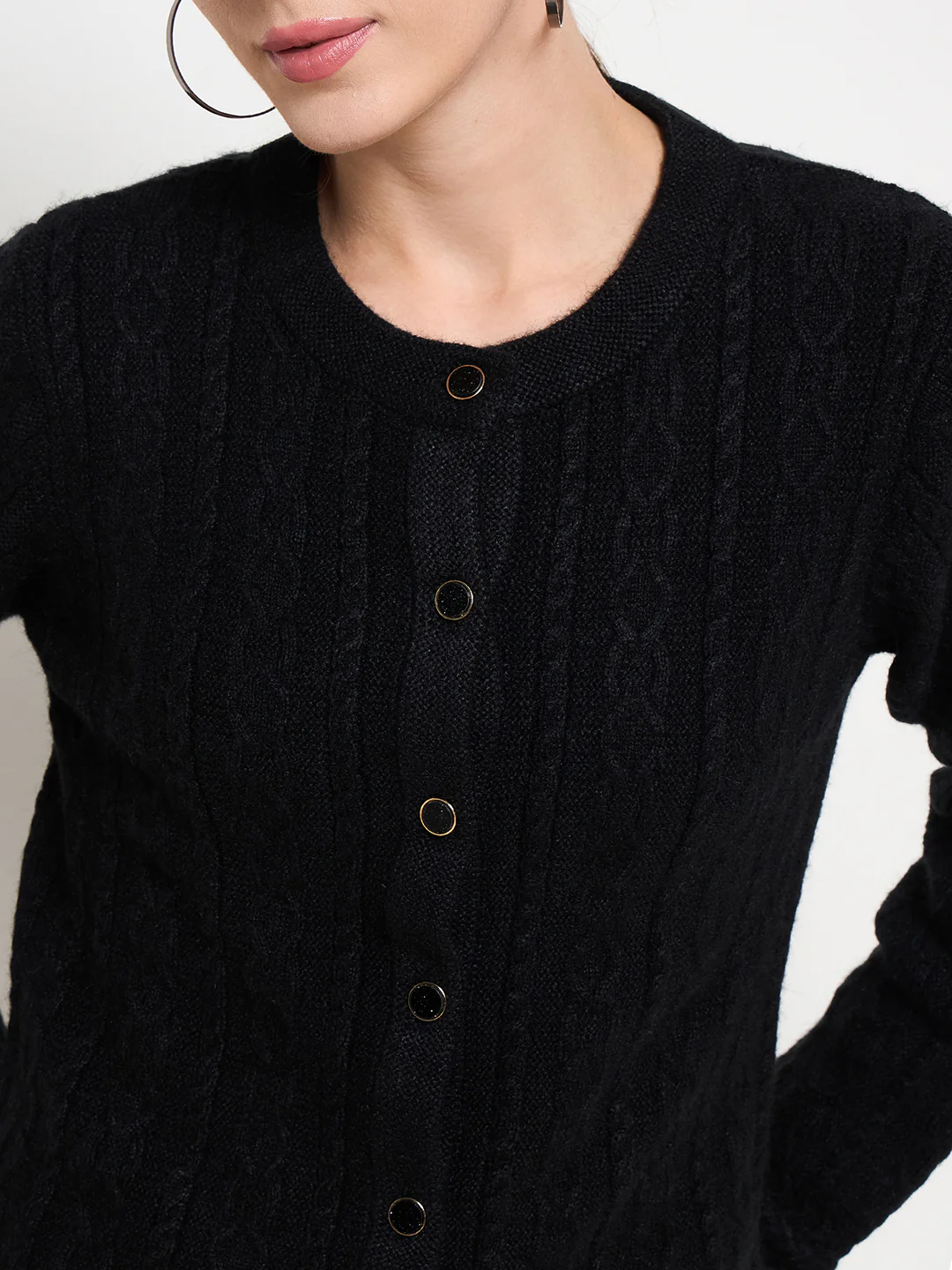 Madame Self Design Crew Neck Black Cardigan - Image 7