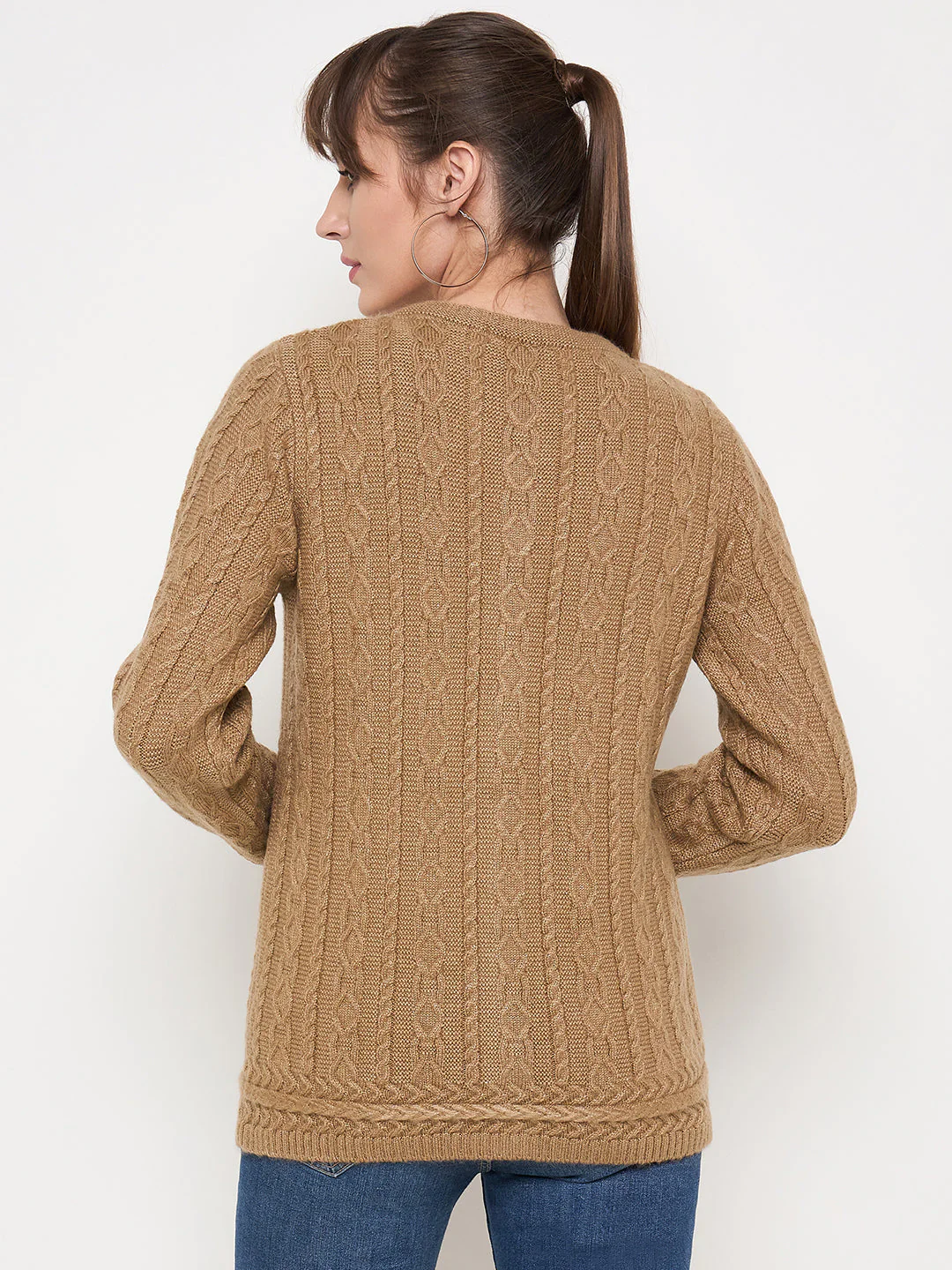 Madame Solid Camel Cable Knit Cardigan - Image 6