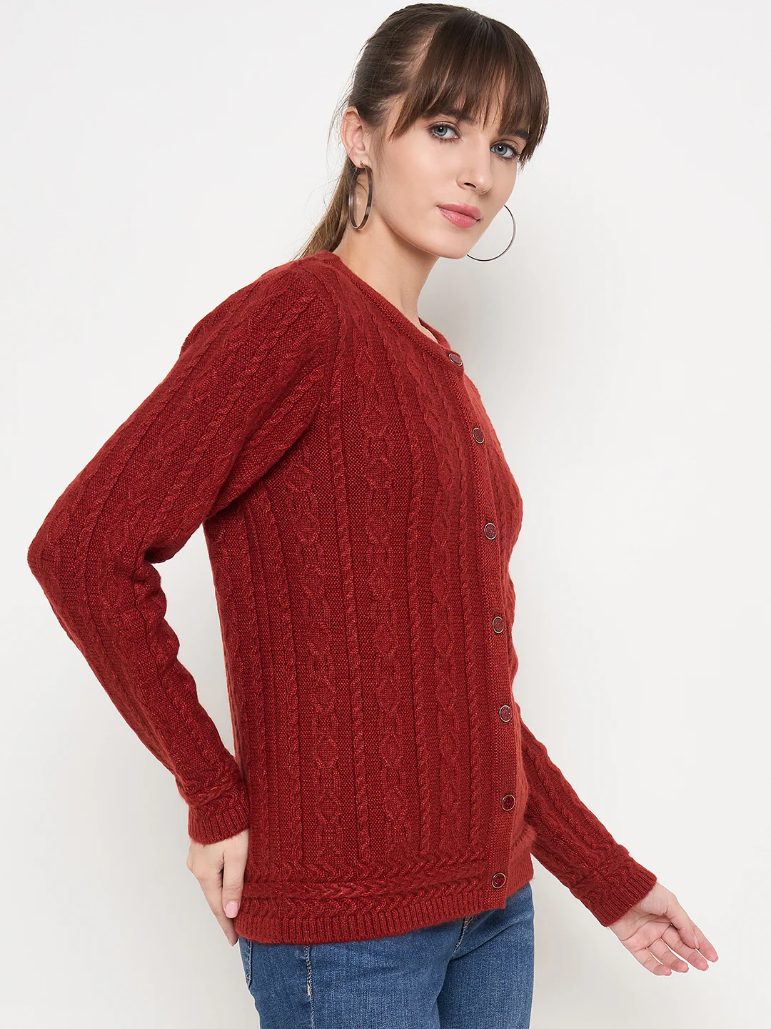 Madame Self Design Crew Neck Rust Cardigan - Image 4
